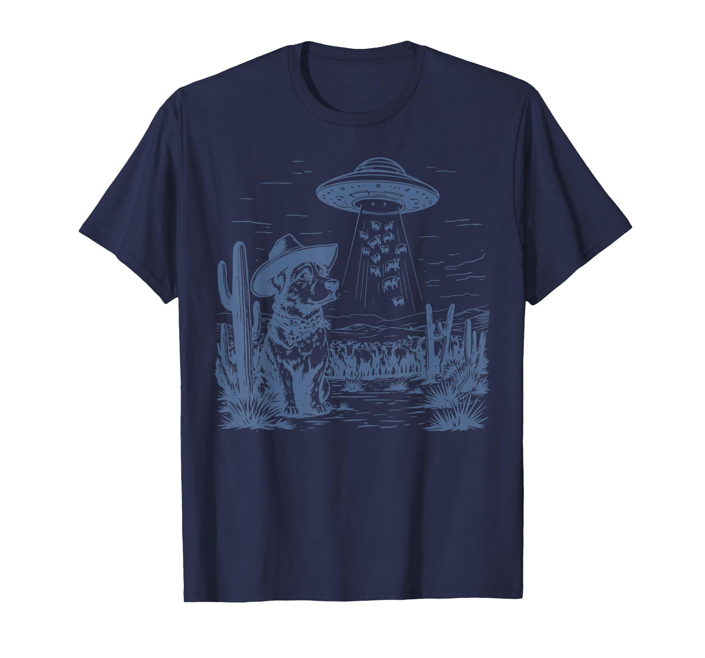 Dog Cattle Cowboy Cowgirl Vintage UFO Western Country Animal T-Shirt