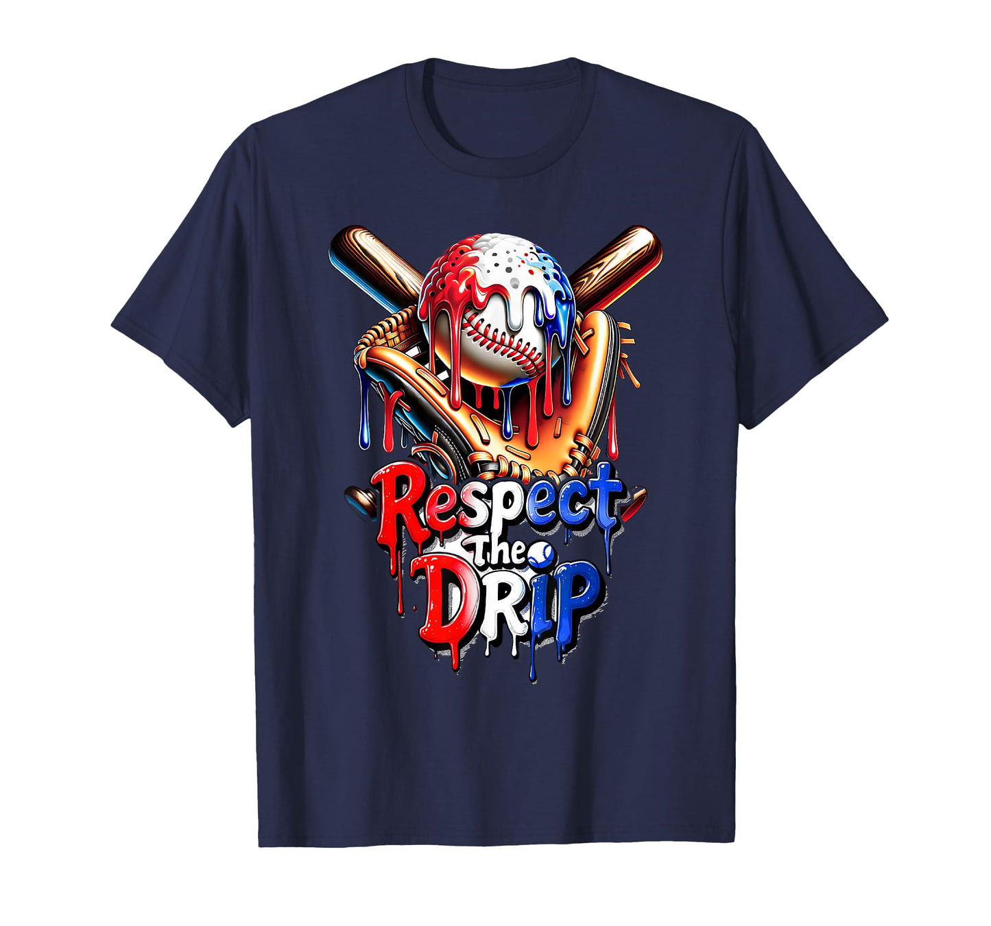 Red White Blue Baseball Ice Cream Drip Youth Boys Baseball T-Shirt