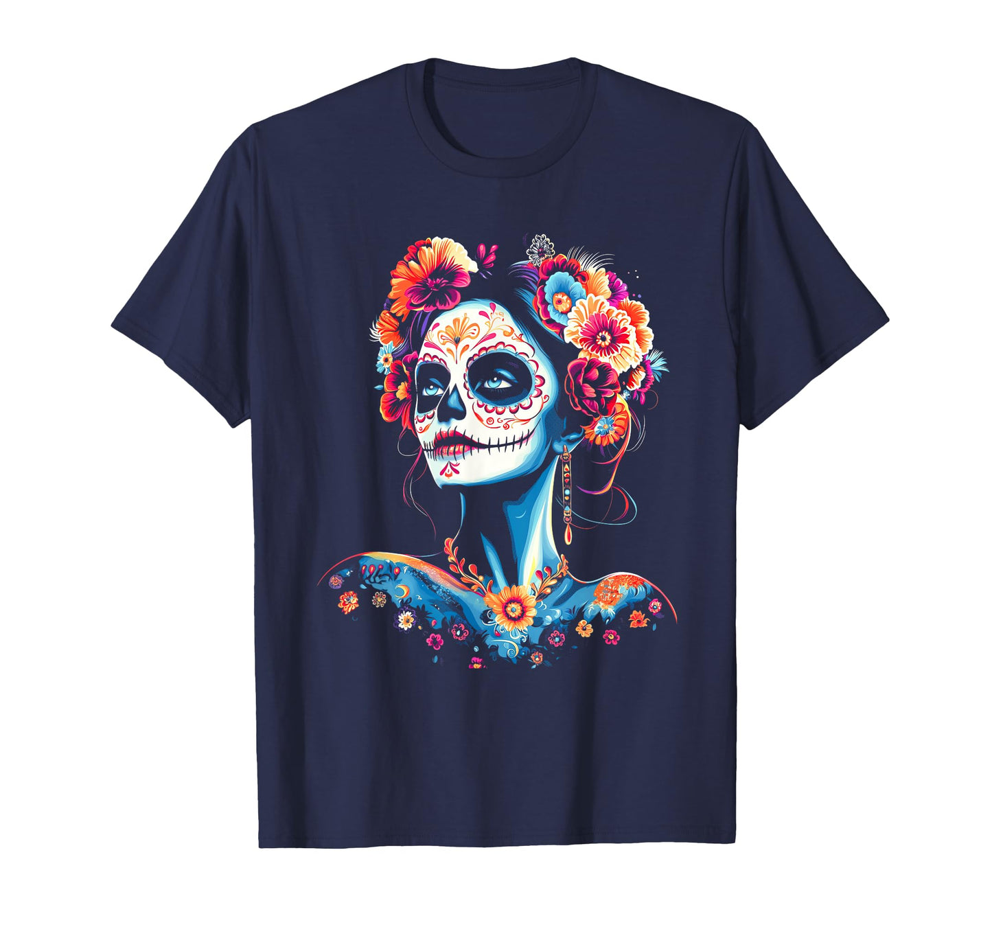 Colorful Sugar Skull Girl Dia De Los Muertos T-Shirt