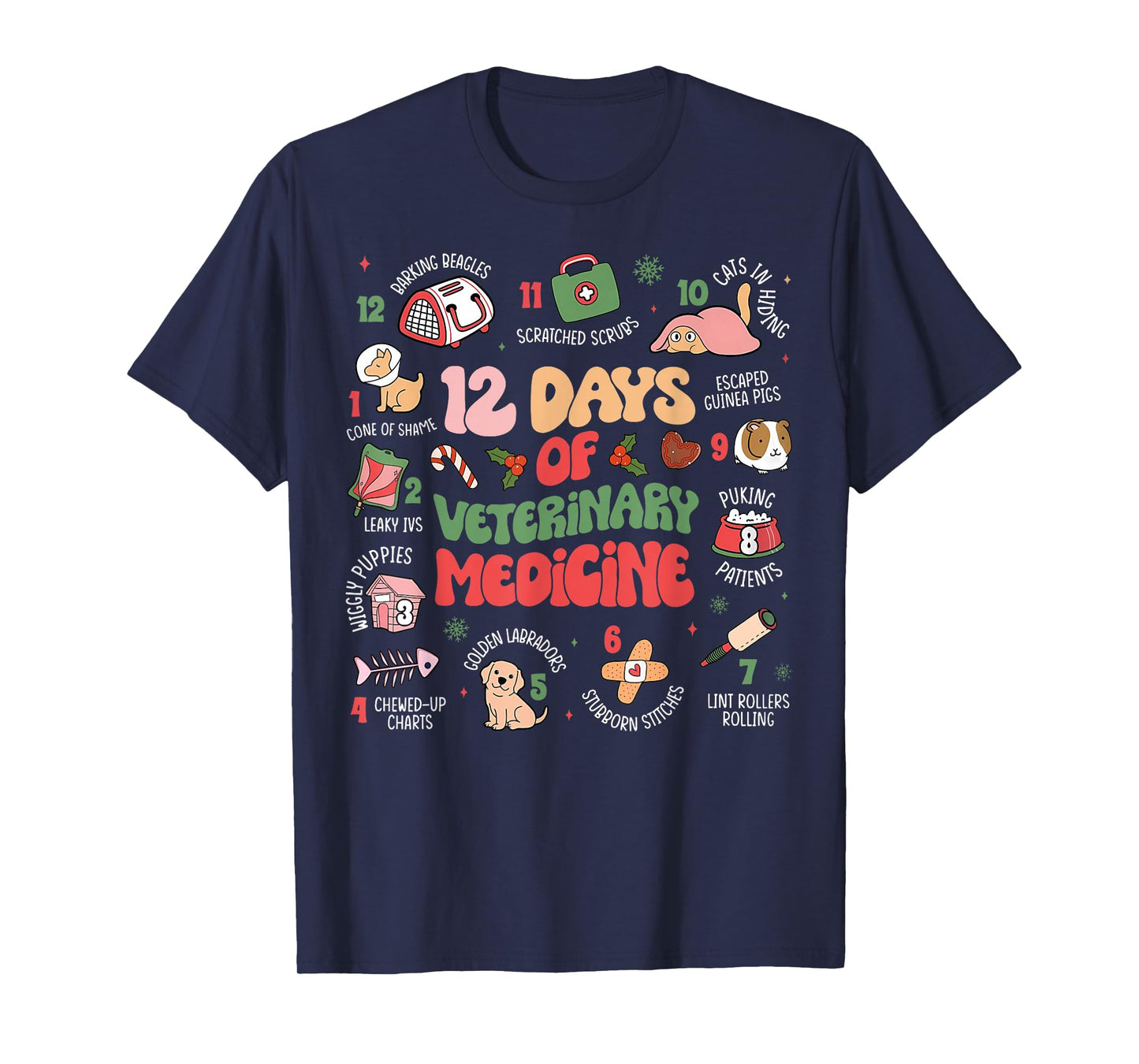 Funny Christmas Vet Tech 12 days of Veterinary Medicine T-Shirt