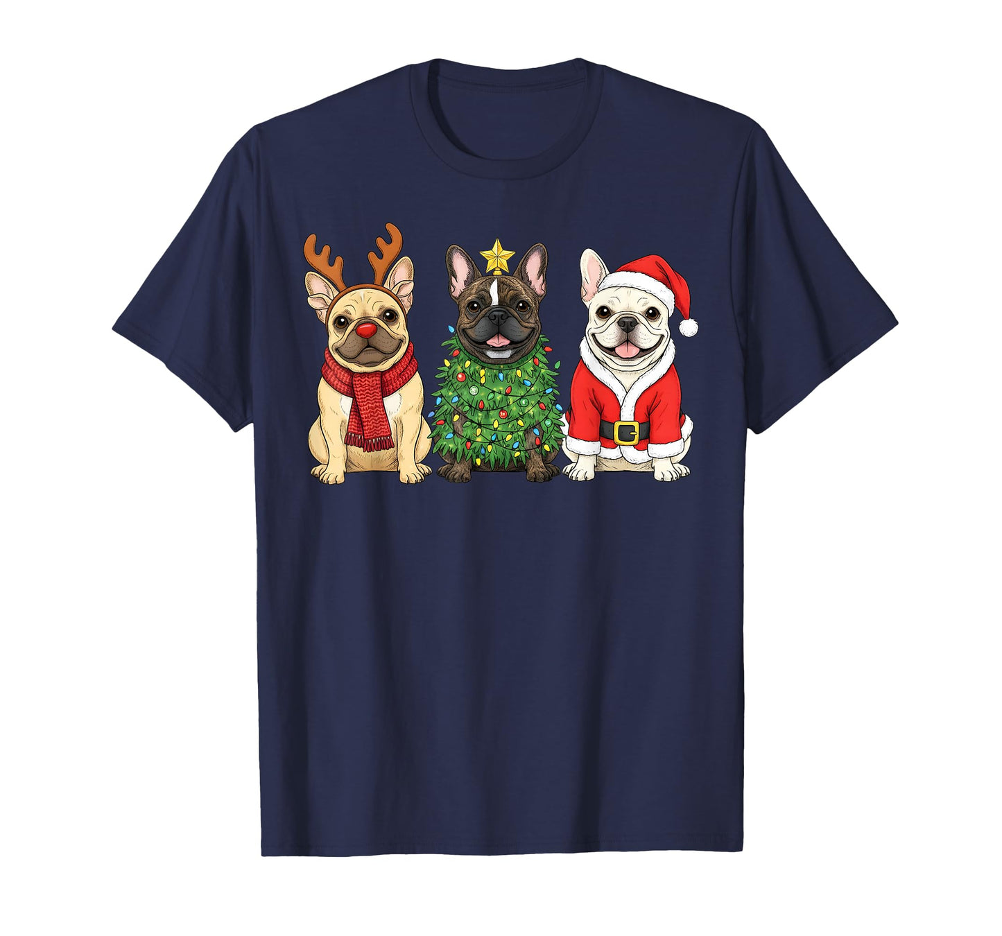 Retro Christmas French Bulldog Santa Reindeer Dog Lover T-Shirt