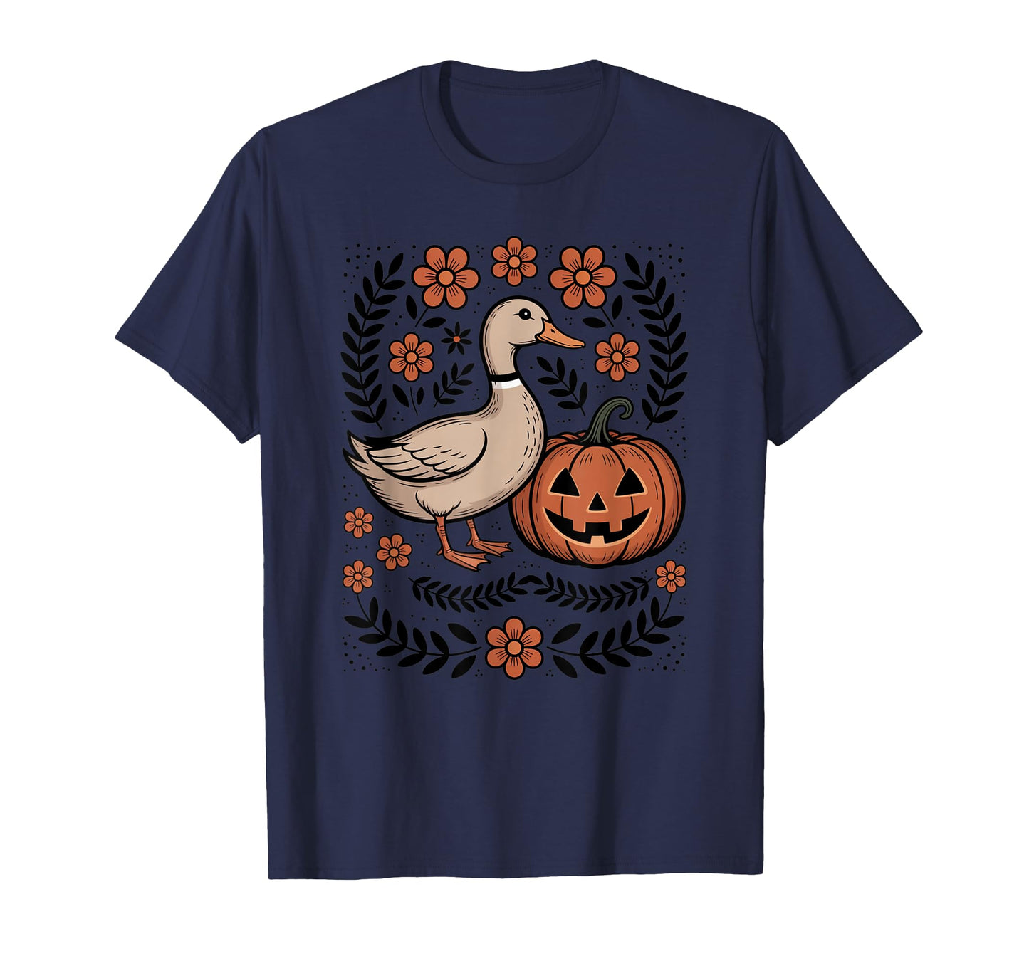 Vintage Silly Goose Pumpkin Patch Boho Floral T-Shirt