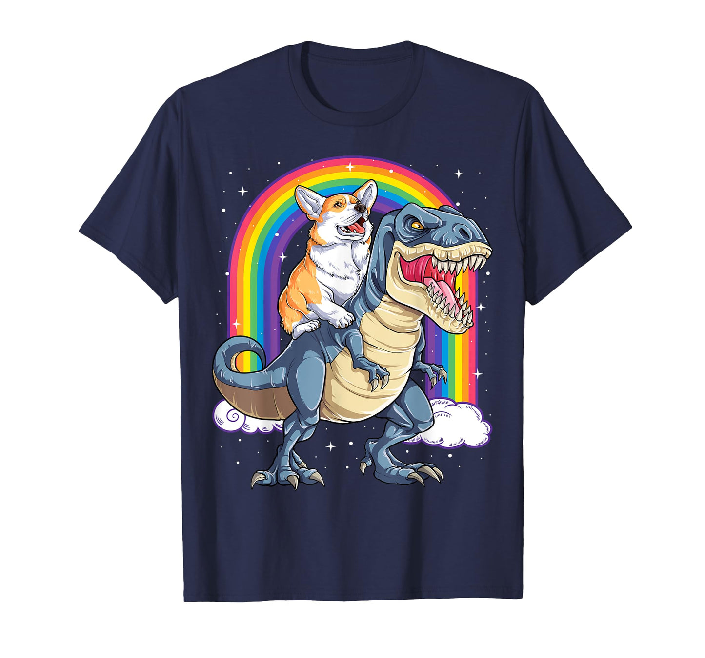 Corgi Riding Dinosaur T-rex Gifts Men Women Rainbow Funny T-Shirt