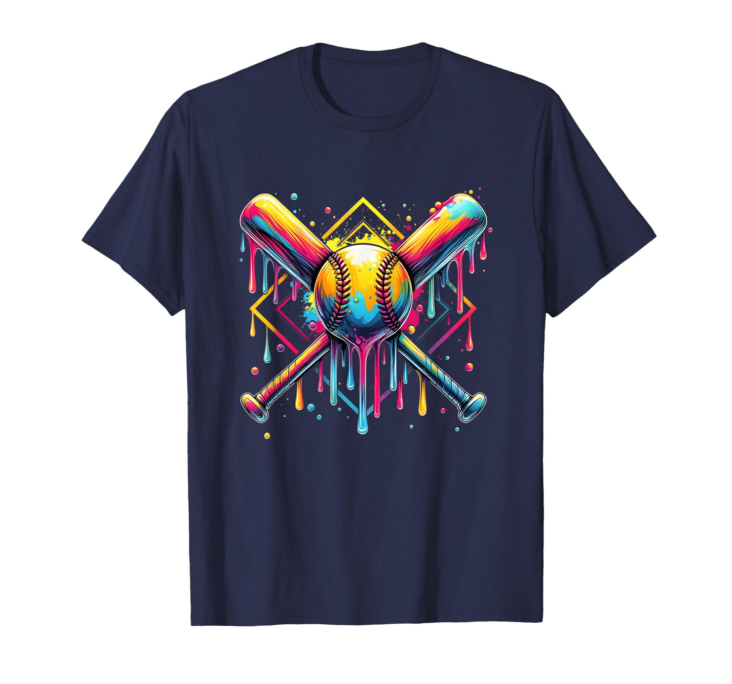 Baseball Drip for Boys Ice Cream Drip Cross Bats Baseball T-Shirt
