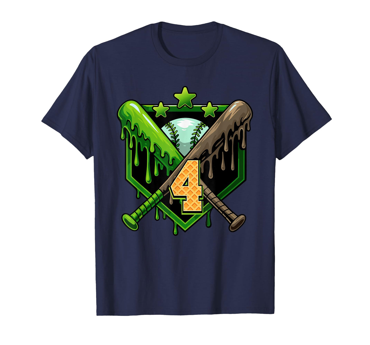 Baseball Drip 4th Birthday Boy Ice Cream Drip 4 Year Old T-Shirt