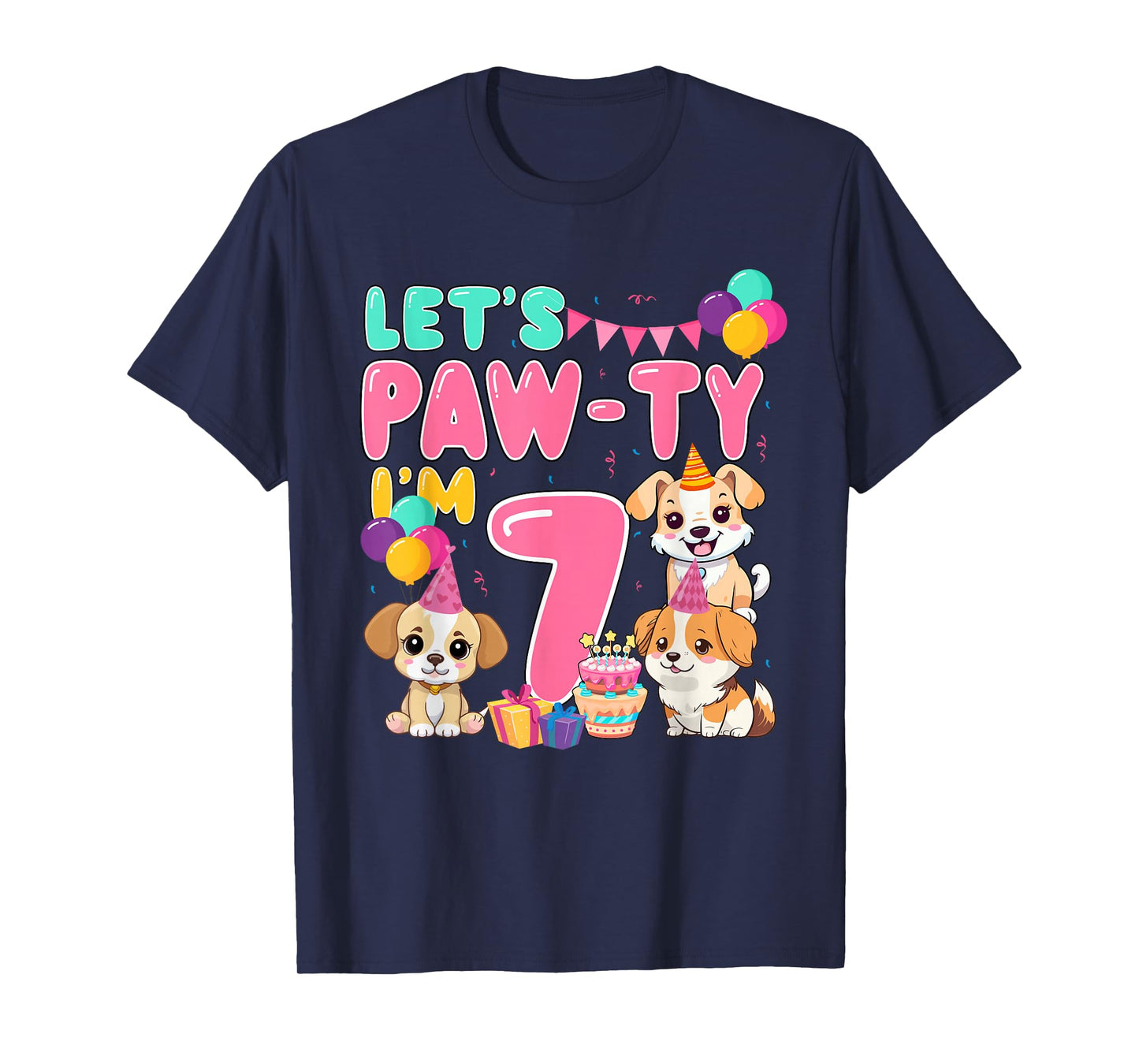 Let's Pawty I'm 7 Year Old Dog Theme Birthday Party T-Shirt