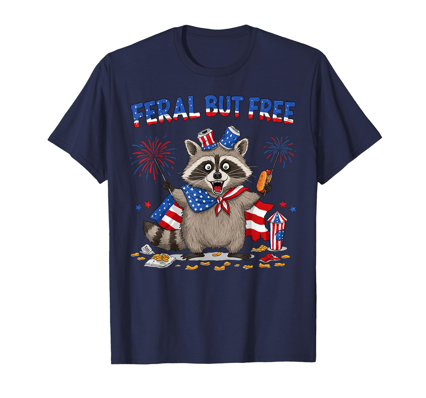 Patriotic Raccoon 4th of July American Flag Men Women Kids T-Shirt