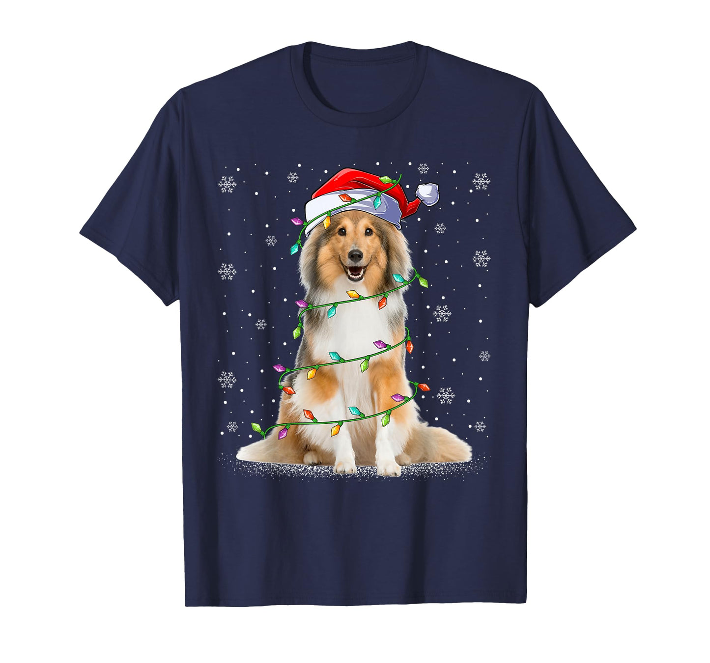 Sheltie Dog Lover Xmas Lighting Santa Sheltie Christmas T-Shirt for Men Women Kids