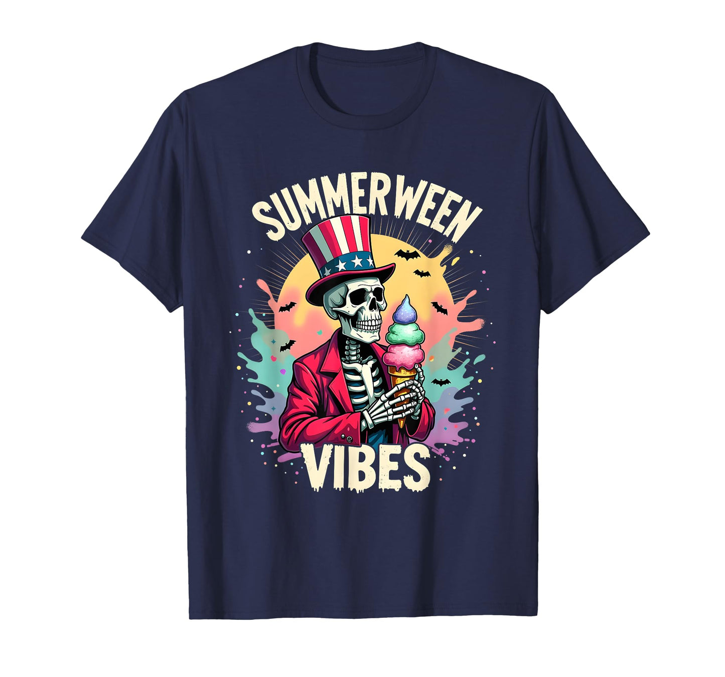 Summerween Skeleton Ice Cream Patriotic Creepy Cool T-Shirt