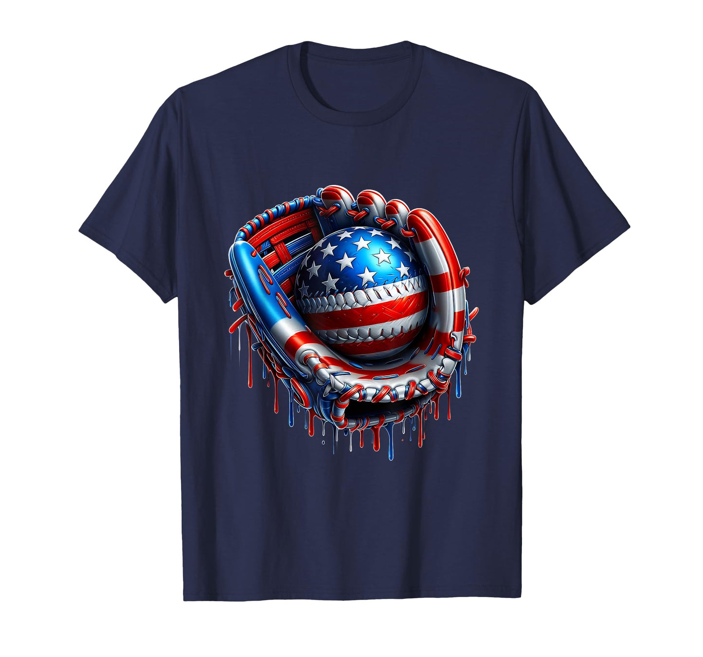 4th of July Game Vibes Baseball Glove USA Flag Drip Style T-Shirt
