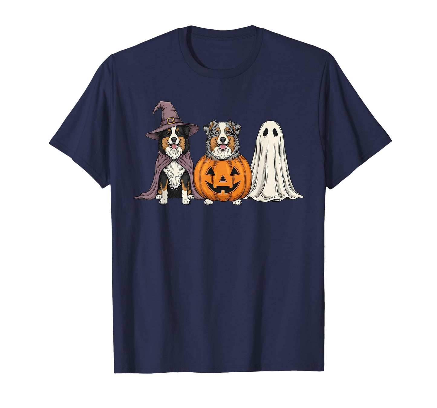 Spooky Ghost Australian Shepherd Pumpkin Halloween Dog Lover T-Shirt