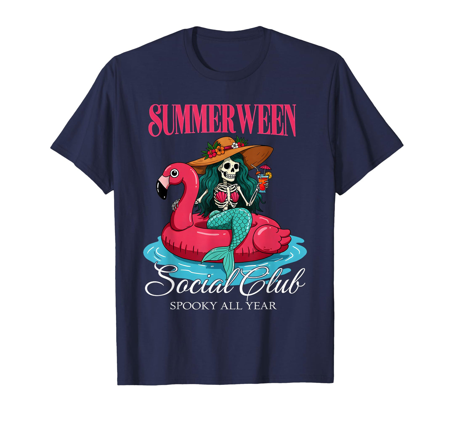 Summerween Social Club Spooky All Year Skeleton Mermaid T-Shirt
