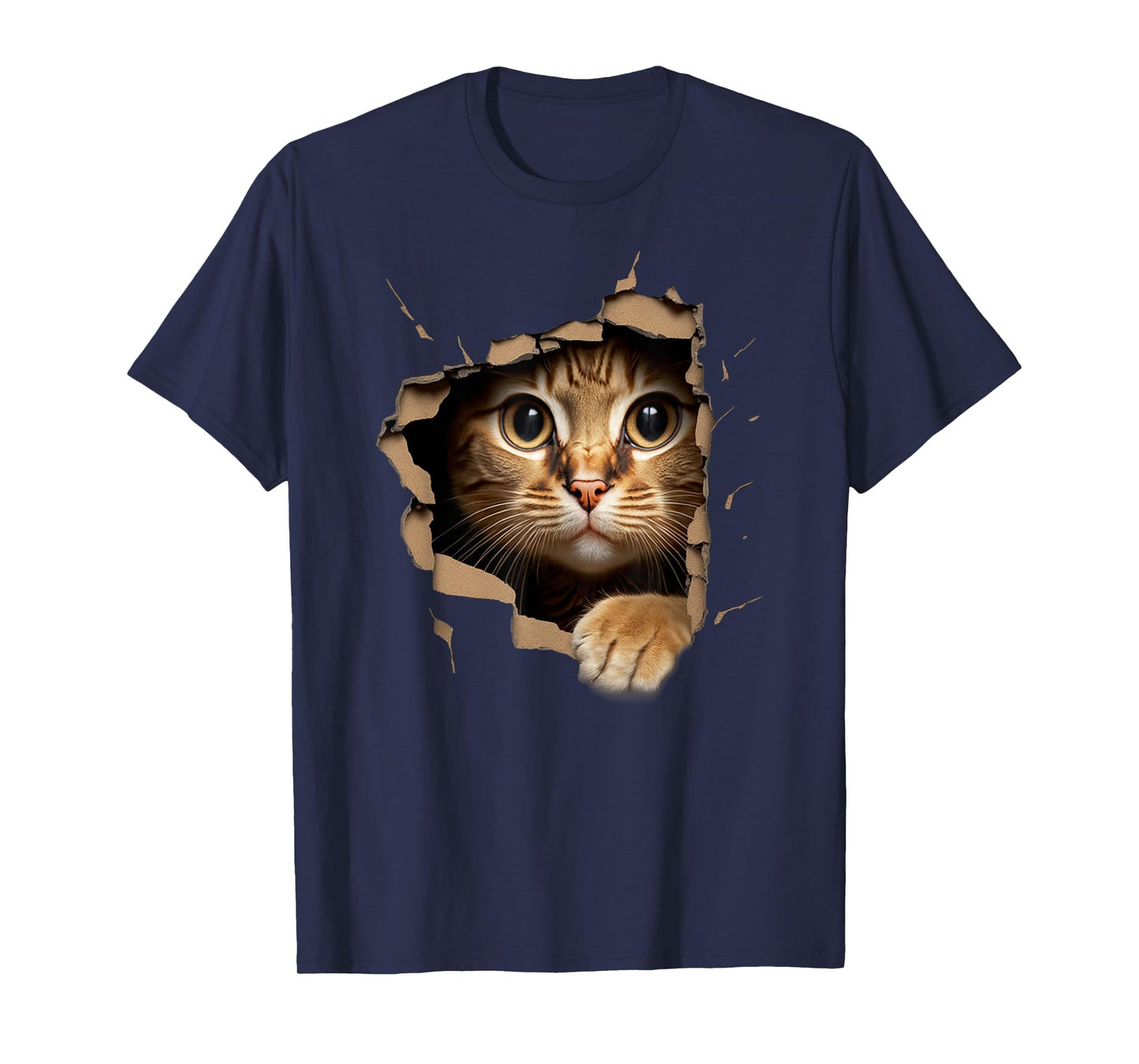 Cute Kitten Looks from Torn Fabric - Cats T-Shirt Small