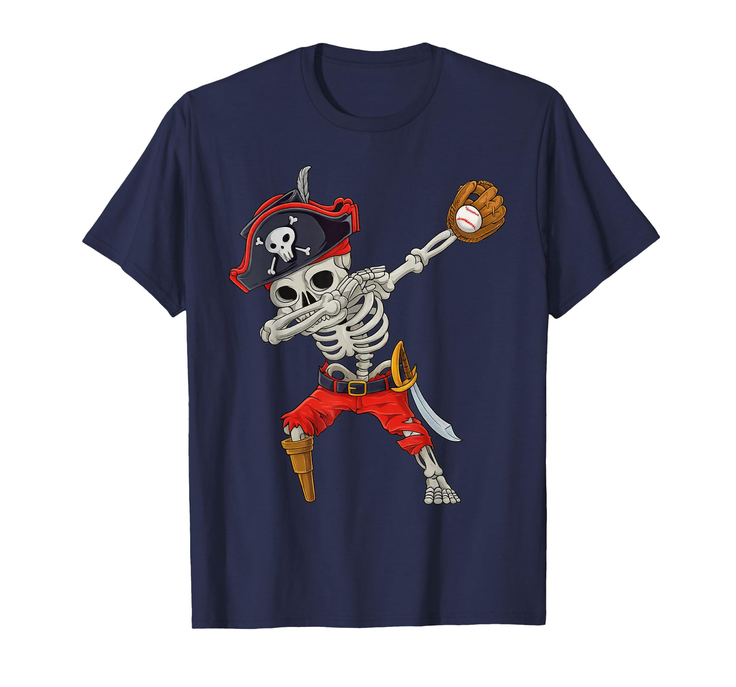 Dabbing Skeleton Pirate Baseball Funny Halloween Sports Kids T-Shirt