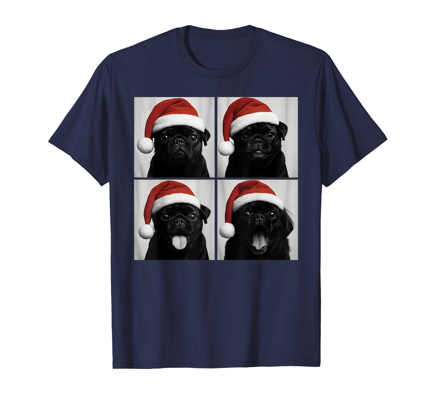 Funny Christmas Black Pug Santa Dog Lover Photo Booth T-Shirt