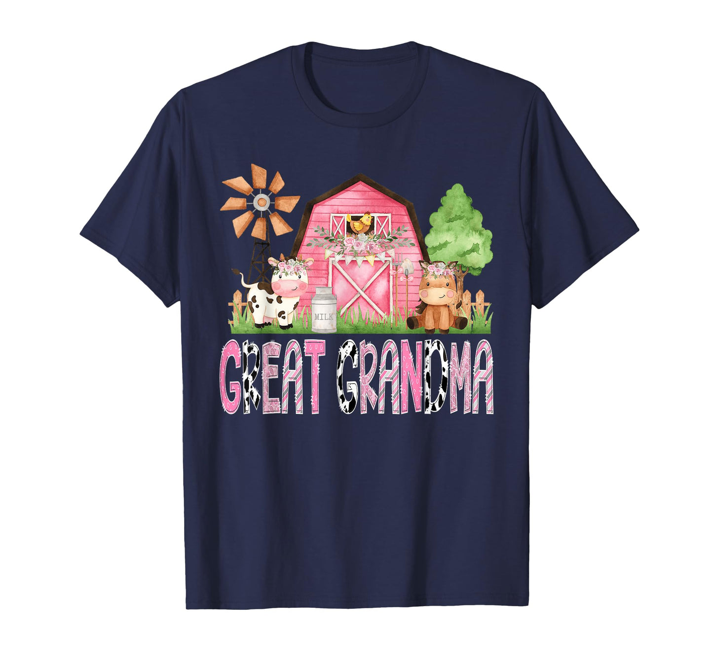 Great Grandma Pink Farm Cow Kids Birthday Matching Family T-Shirt