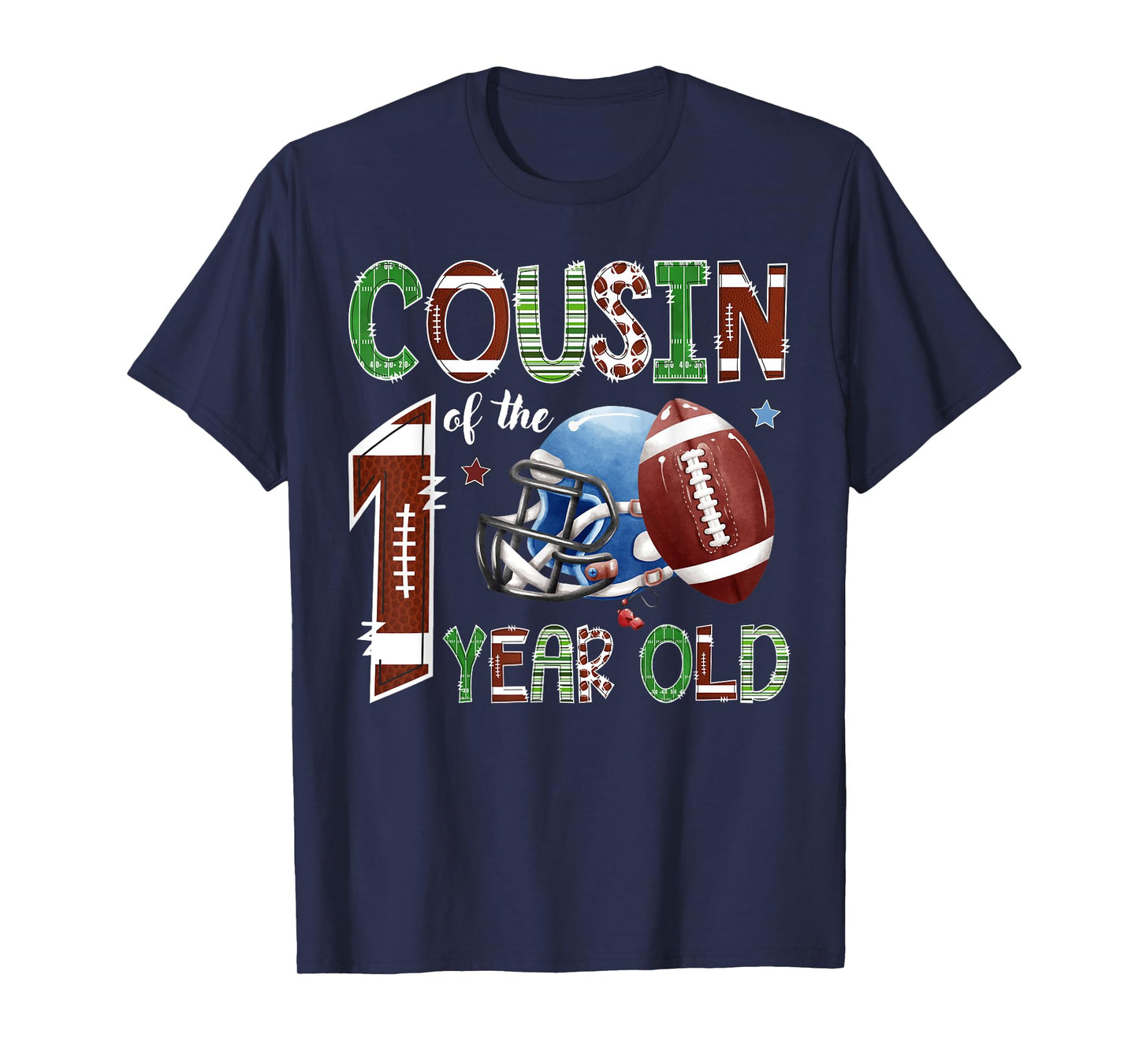 Cousin Of The 1 Year Old Football 1St Year Down Birthday T-Shirt