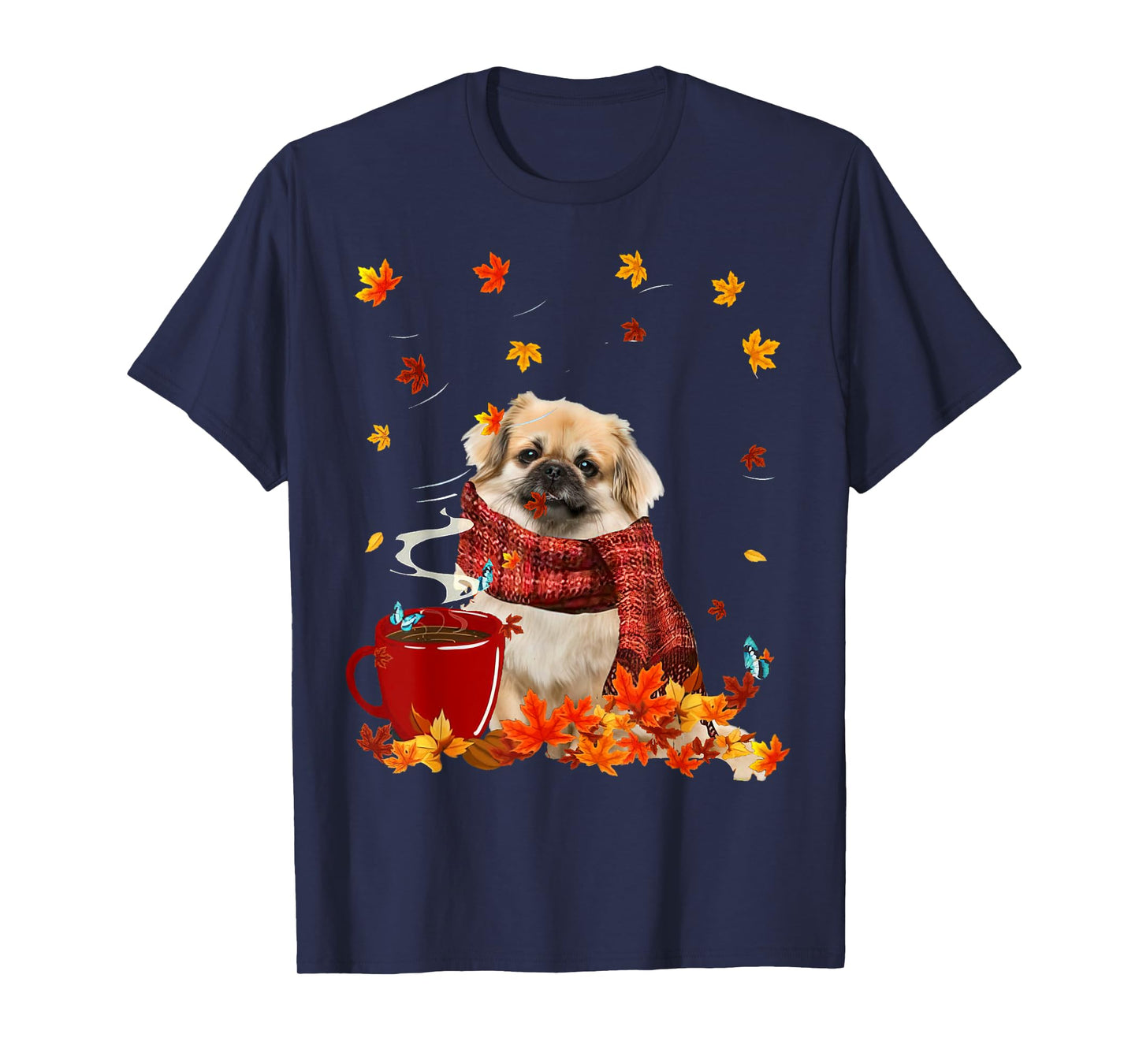 Tibetan Spaniel Fall Red Scarf Autumn Leaf For Dog Lover Men Women T-Shirt