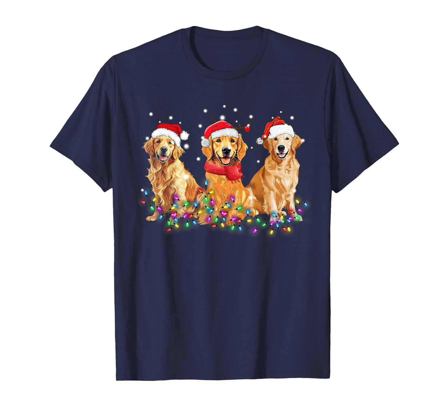 Golden Retriever Dog Christmas Lights Cute Matching Family T-Shirt