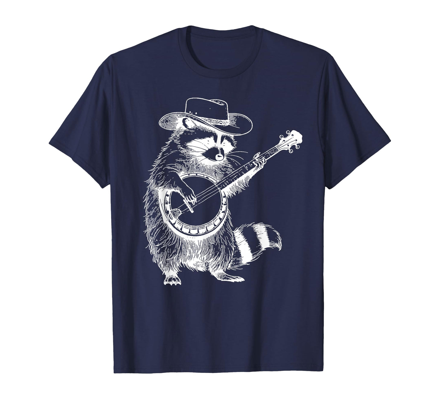 Vintage 90s Cowboy Racoon Playing Banjo Musician Western T-Shirt
