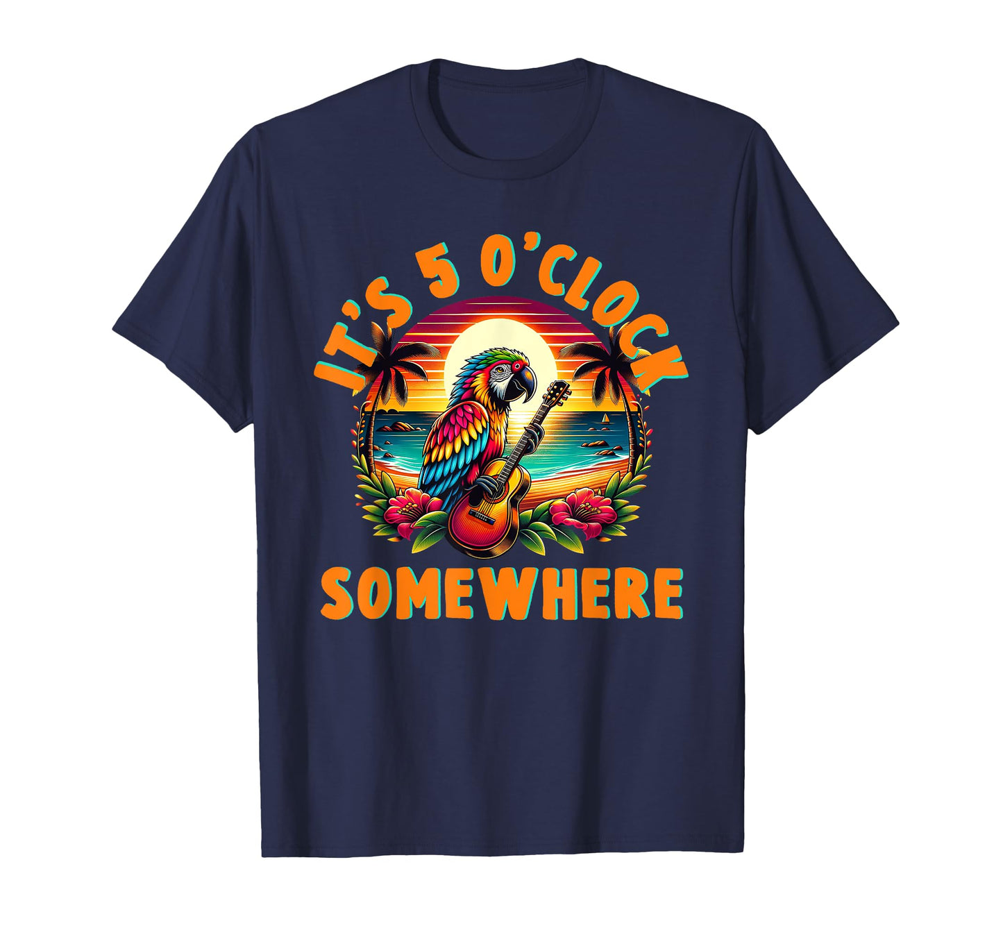It's 5 O'clock Somewhere Funny Summer Beach Vacation Parrot T-Shirt