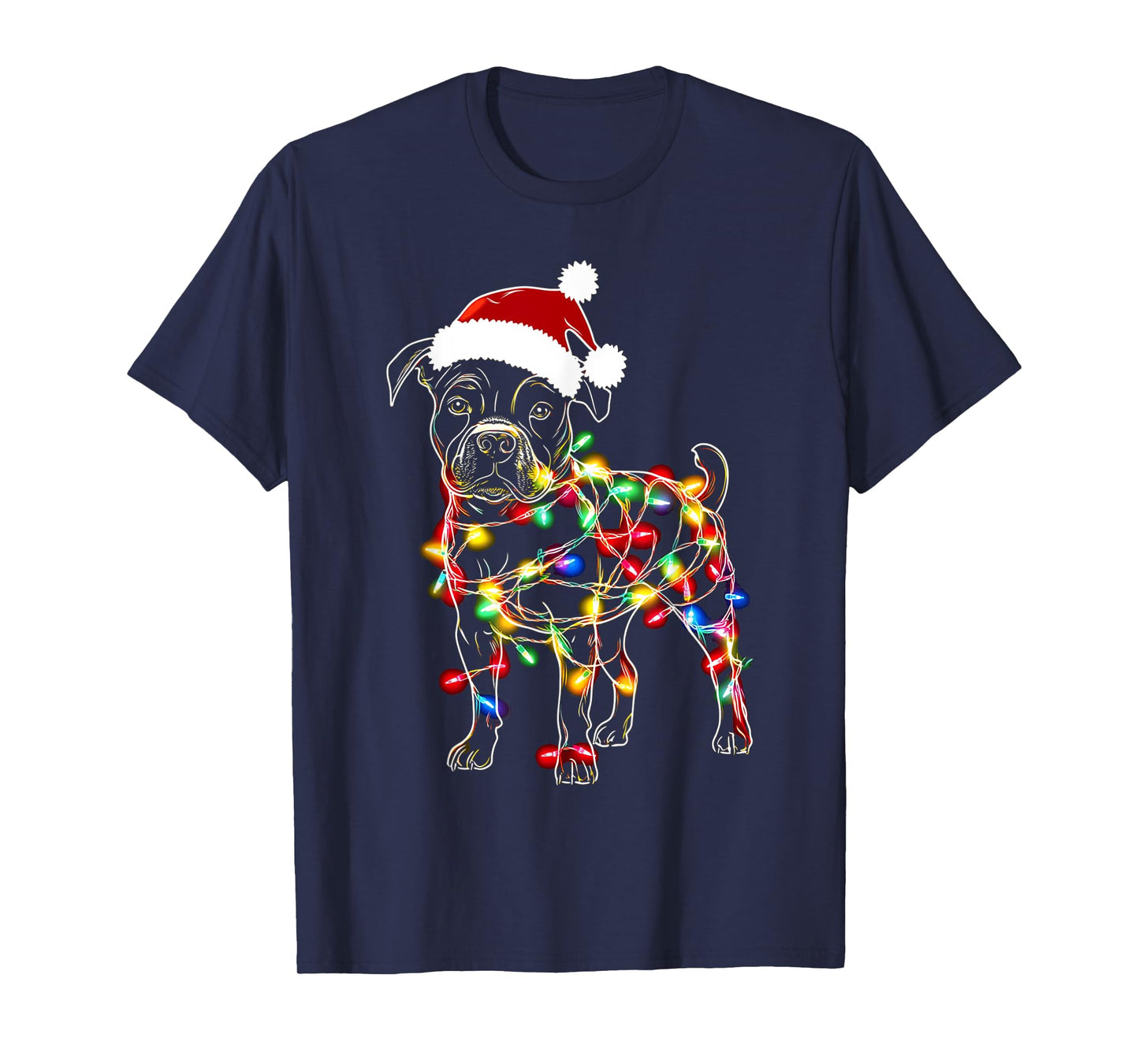 Funny Santa Pitbull Retriever Christmas Lights Dog Lover T-Shirt