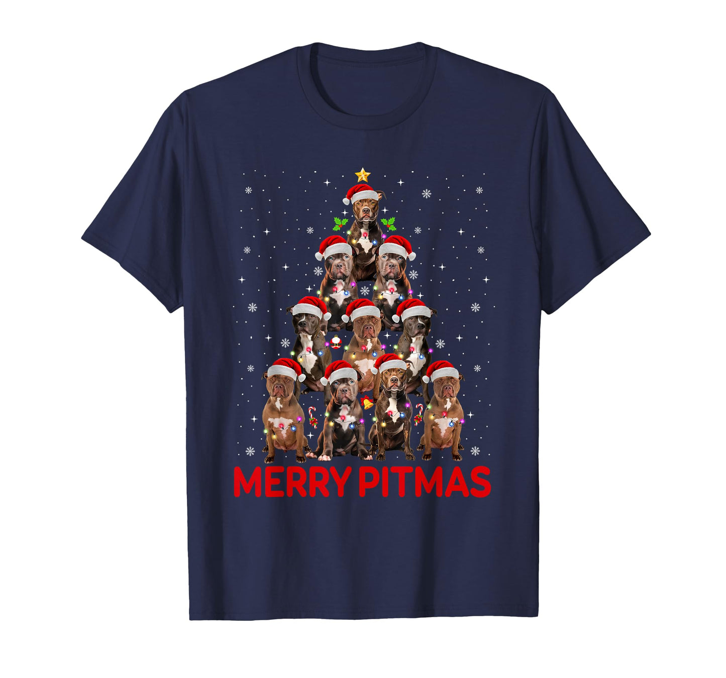 Merry Pitmas Pitbull Dog Christmas Tree Funny Xmas Dog Lover T-Shirt
