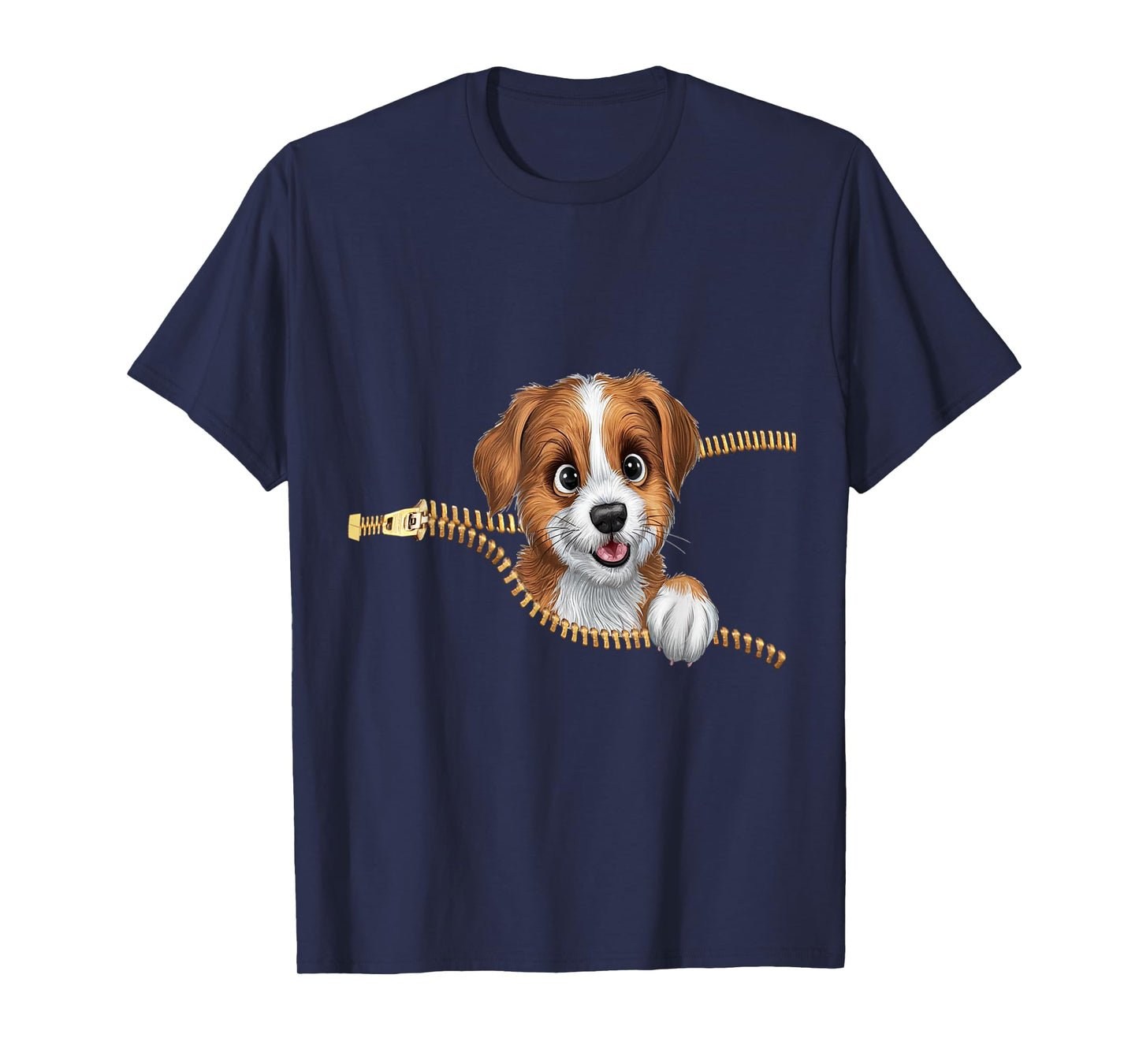 Cute Dog in Pocket Funny Zipper Pocket Graphic Design Puppy T-Shirt