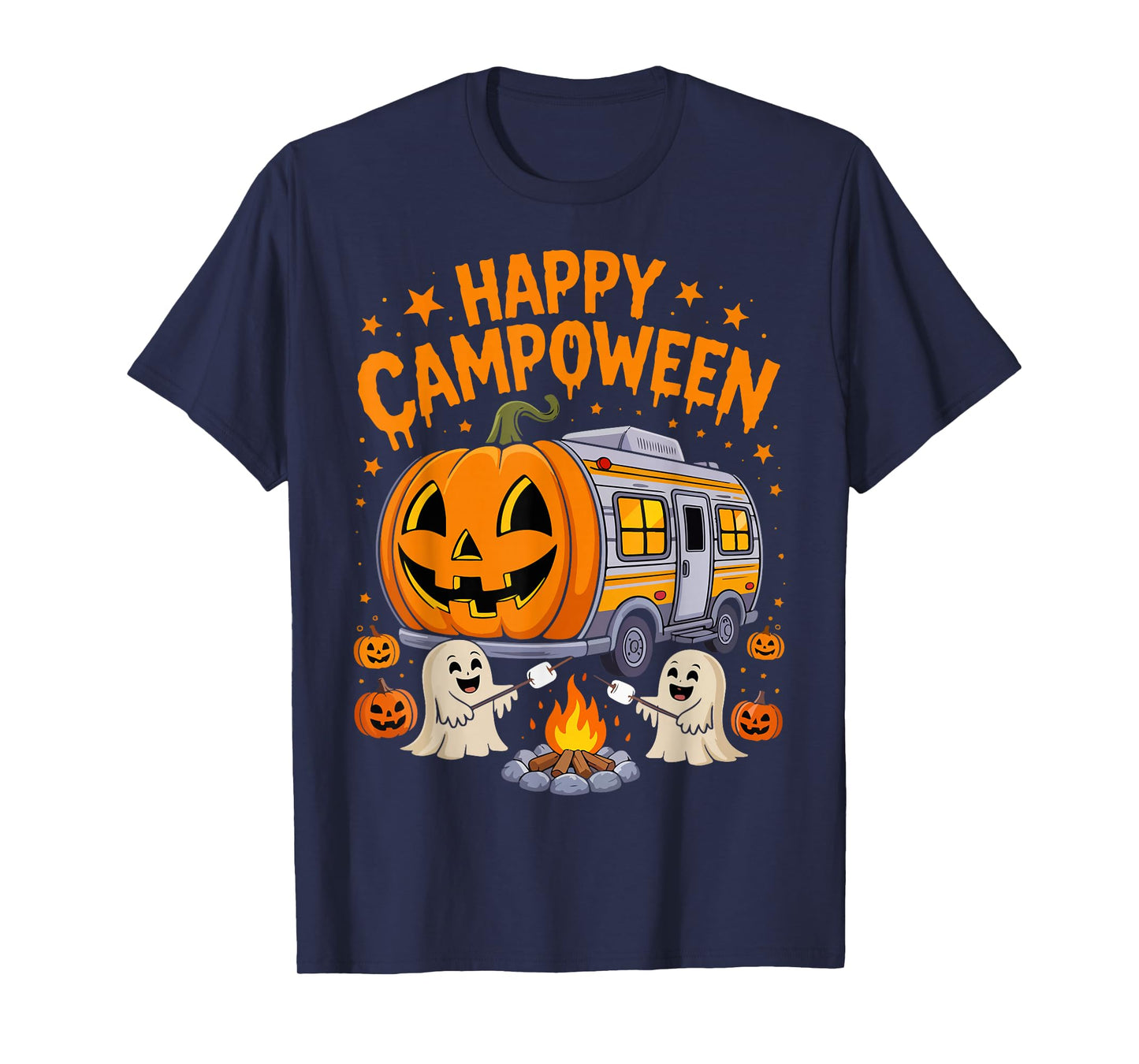 Happy Camp-O-Ween Halloween Camping Ghosts Campfires Retro T-Shirt