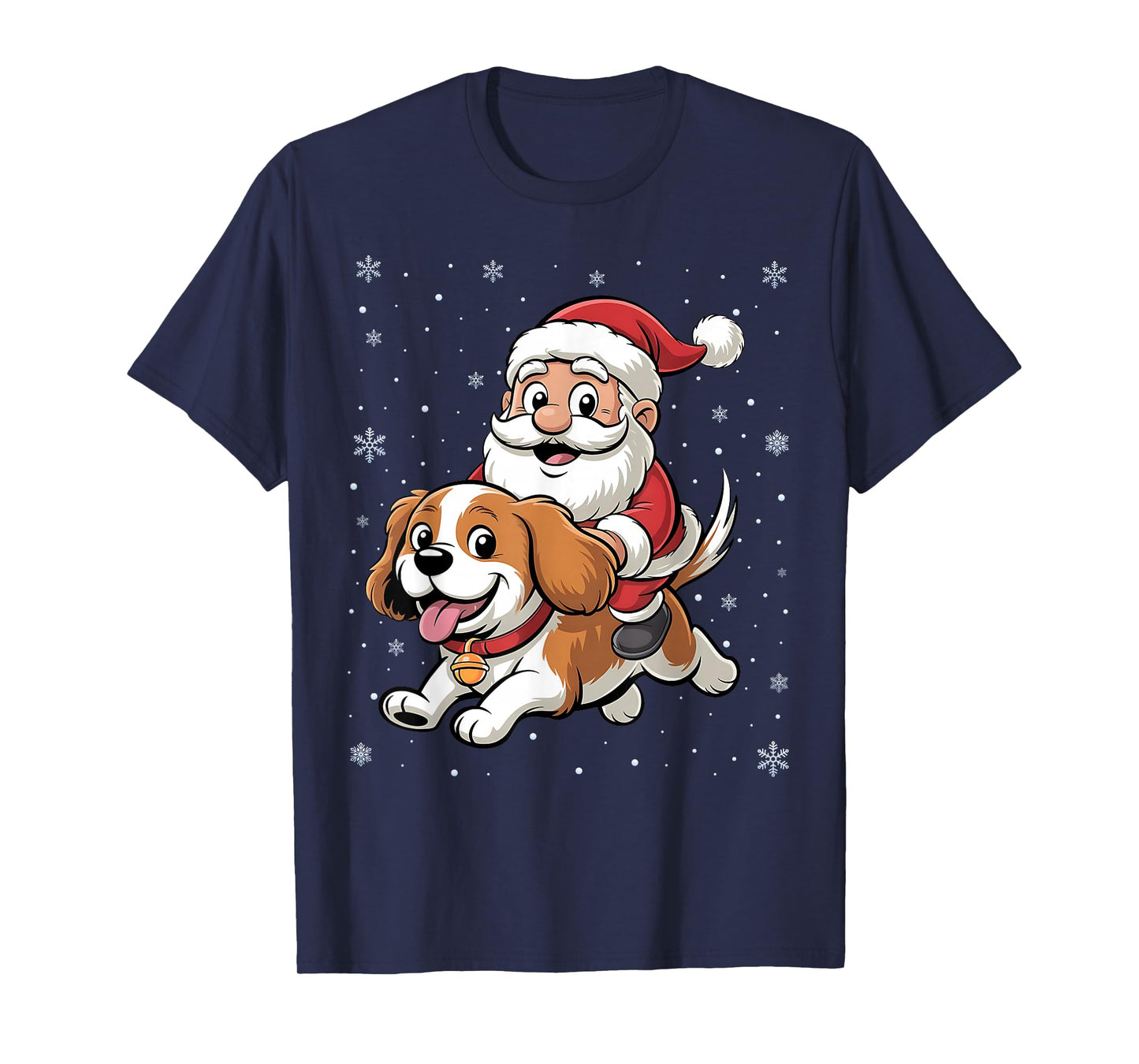 Santa Claus Riding Cavalier King Charles Spaniel Dog Xmas T-Shirt