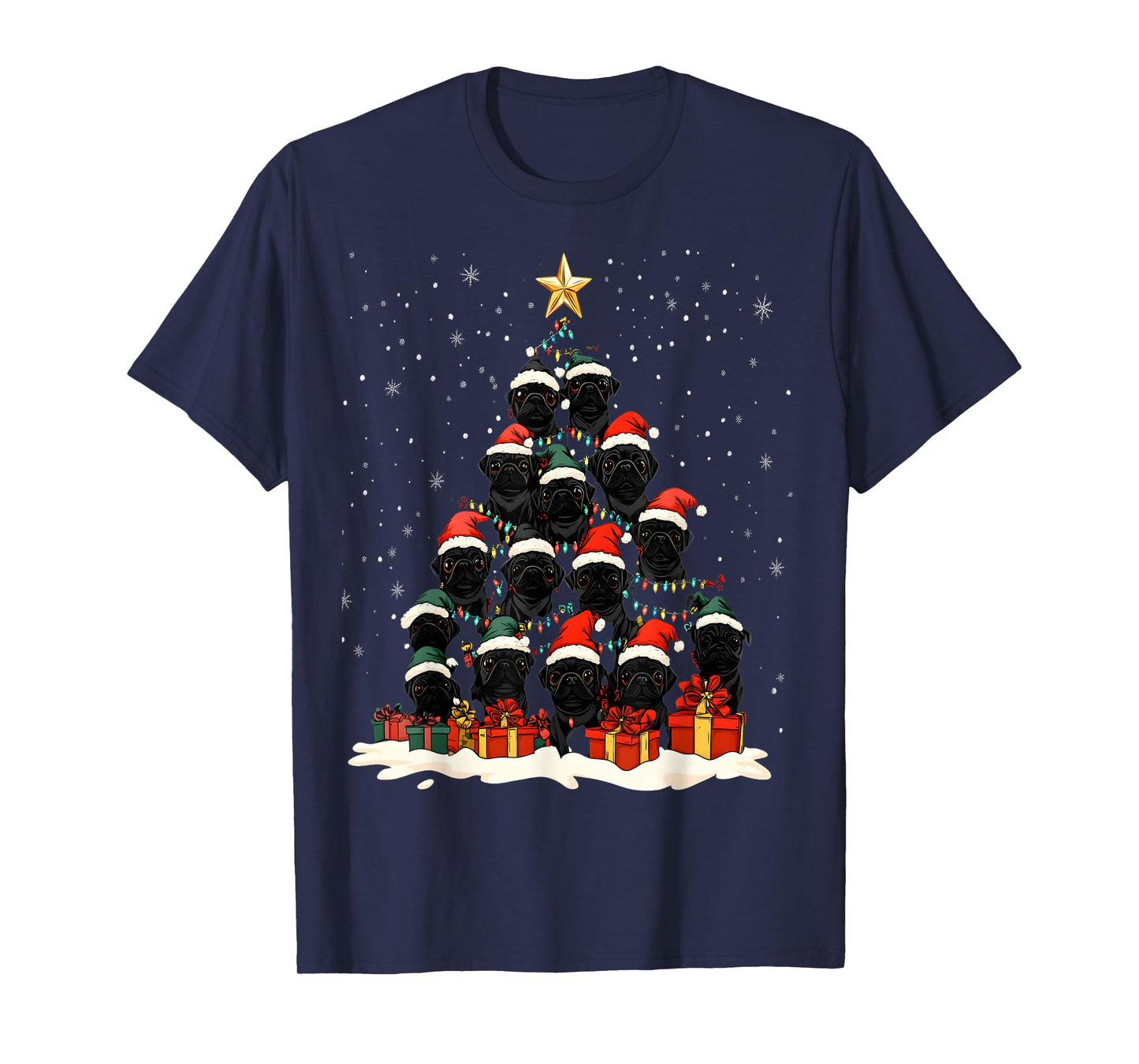 Black Pug Christmas Tree Dog Santa Xmas Merry Dogmas T-Shirt