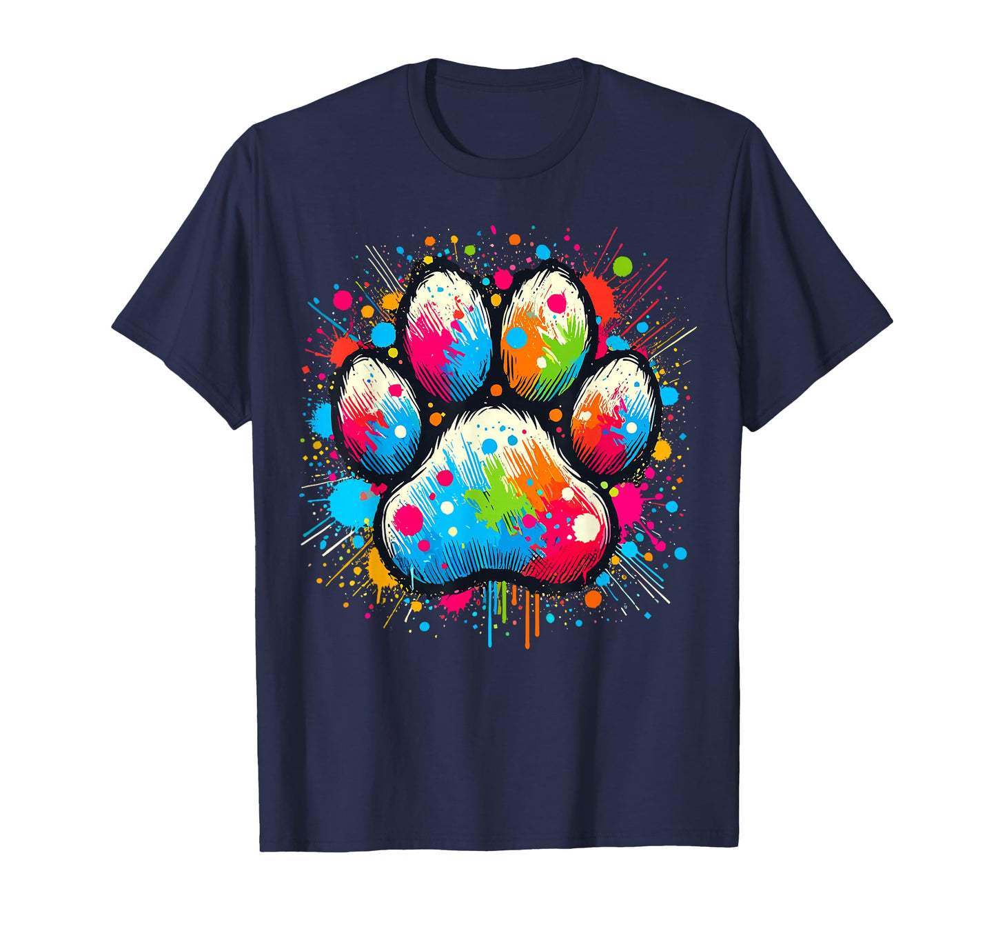 Dog Paw Lover Print Colorful Paw Dog T-Shirt, Unisex-Adults & Kids, Black, Small, Short Sleeve, Crew Neck, Classic Fit