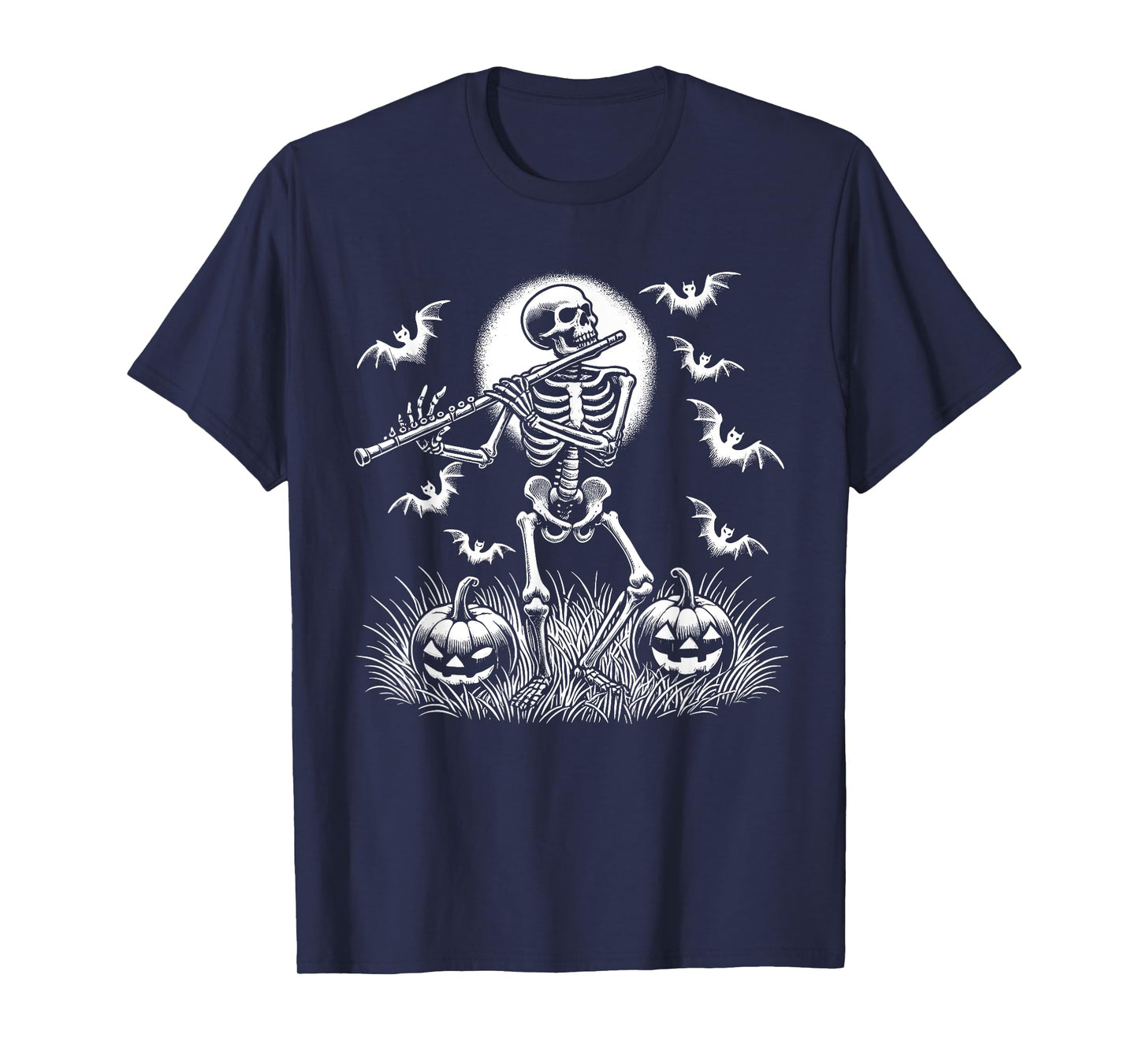 Funny Flute Skeleton Flutist Halloween Mens Womens Kids T-Shirt