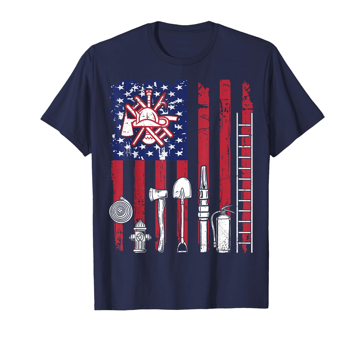 Fireman USA Flag Firefighter Fire Truck Firemen Fire Rescuer T-Shirt