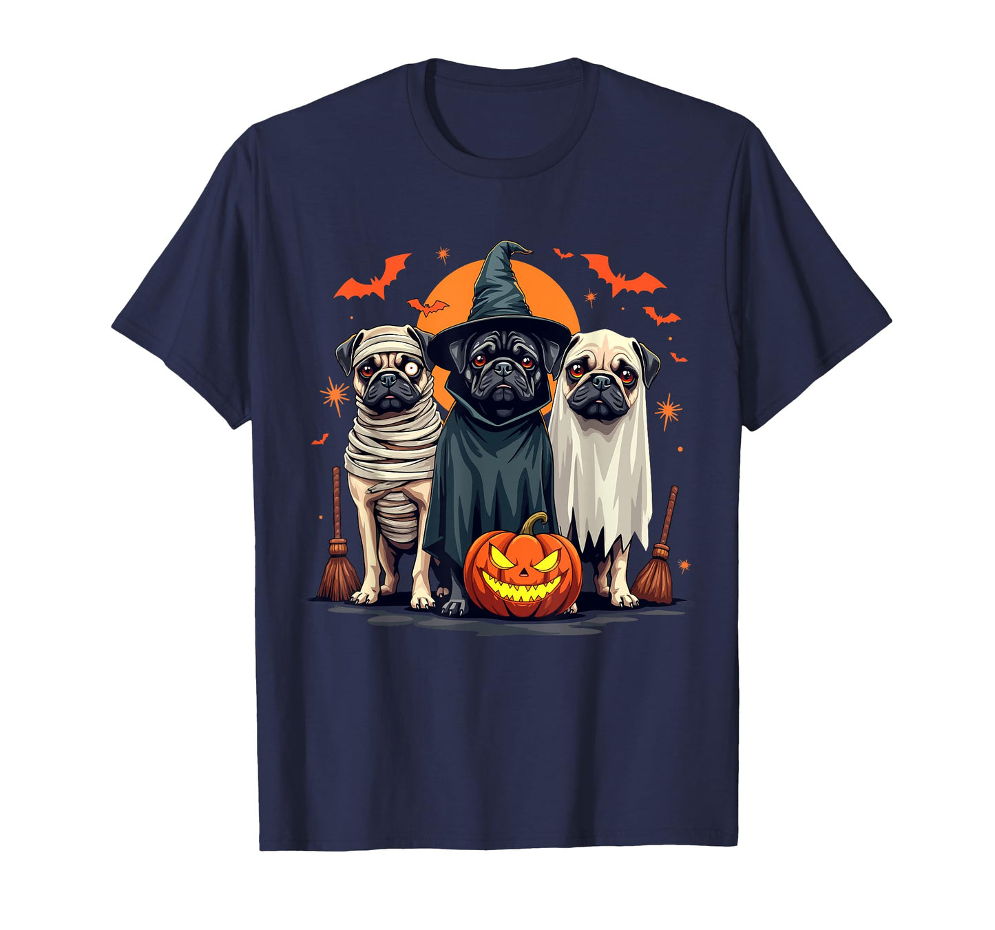 Pug Halloween Costume Mummy Witch Ghost Dog Lover T-Shirt