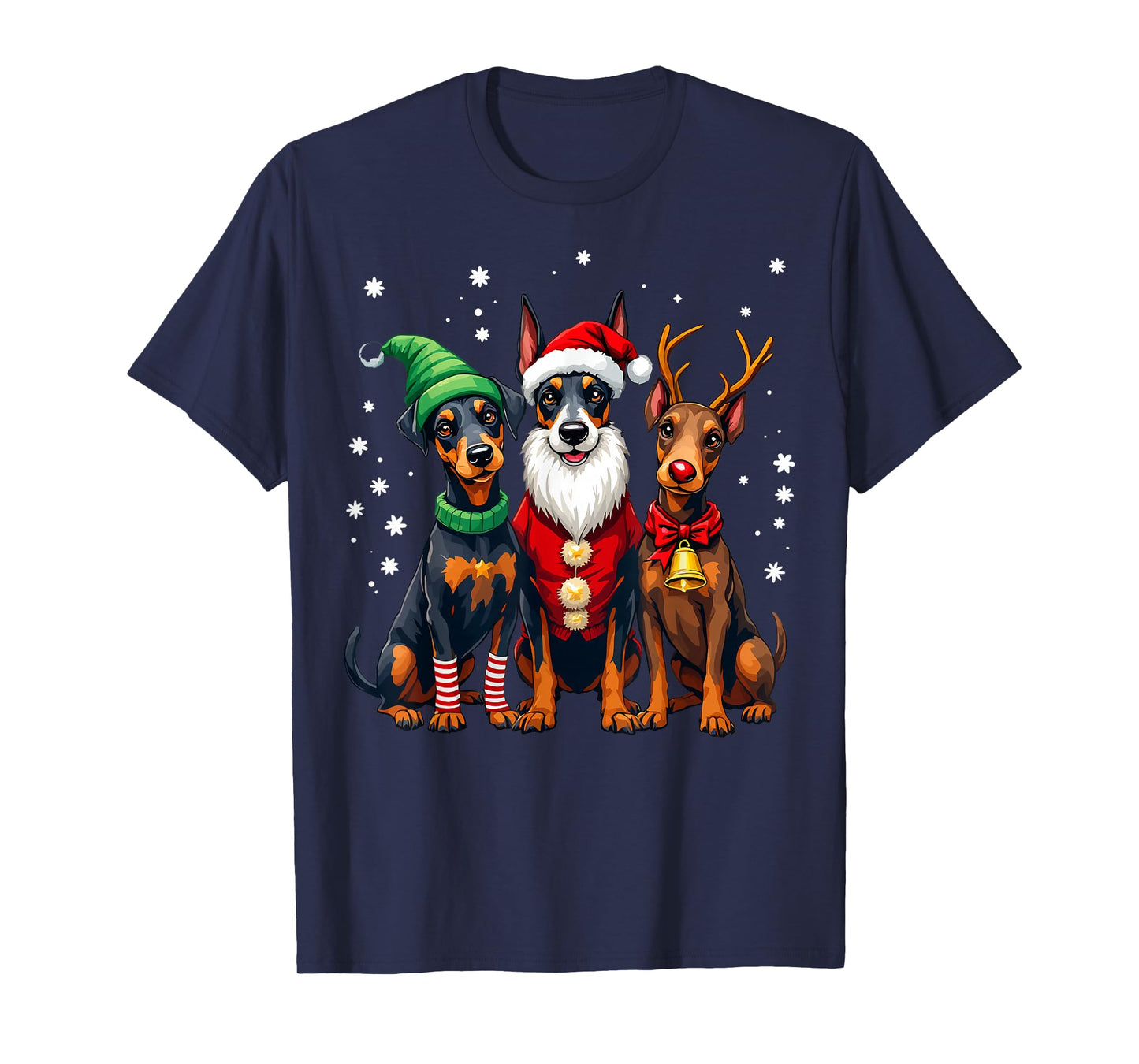 Doberman Pinscher Christmas Dogs Funny Santa Reindeer Elf T-Shirt