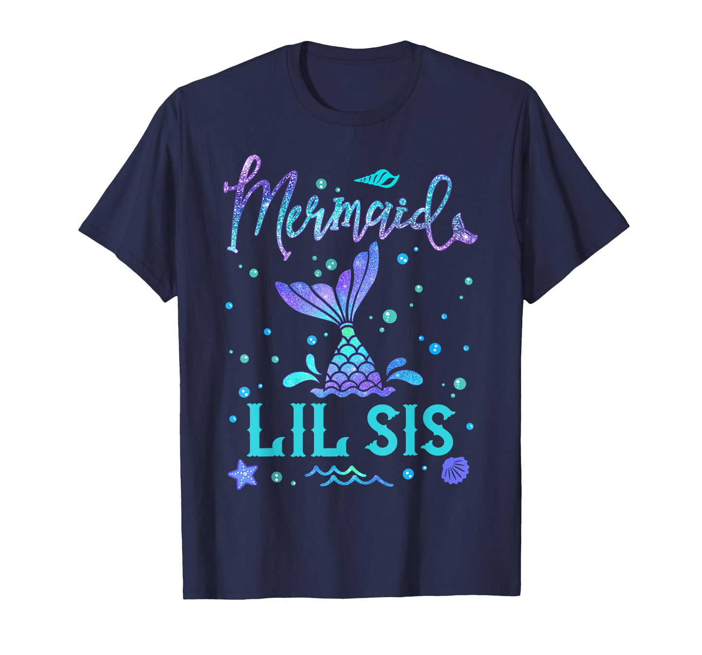 Mermaid Lil Sis Matching Birthday Squad Party Mermaid Tail T-Shirt