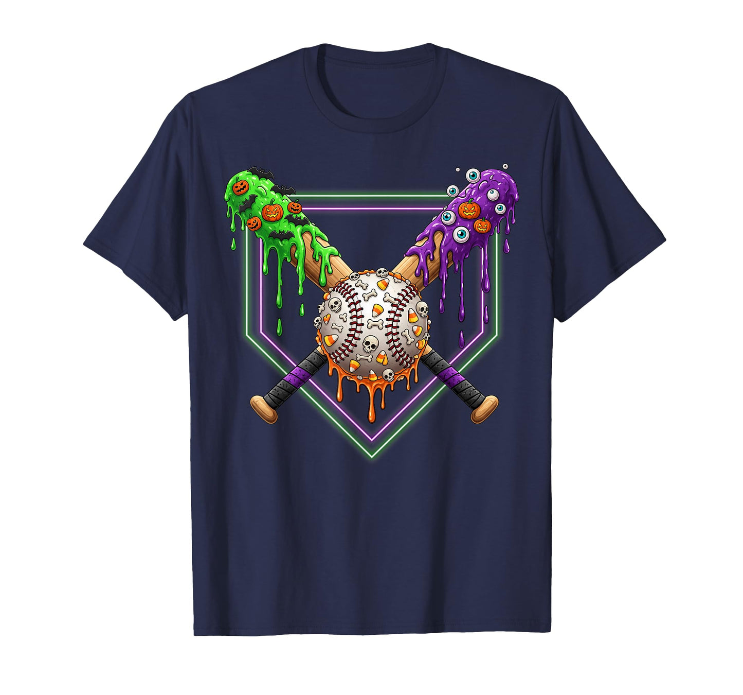 Spooky Baseball Ice Cream Drip Home Plate Dripping Halloween T-Shirt