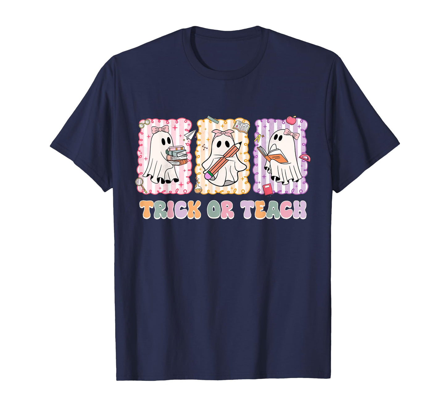 Retro Trick Or Teach Halloween Ghosts Teacher Halloween T-Shirt