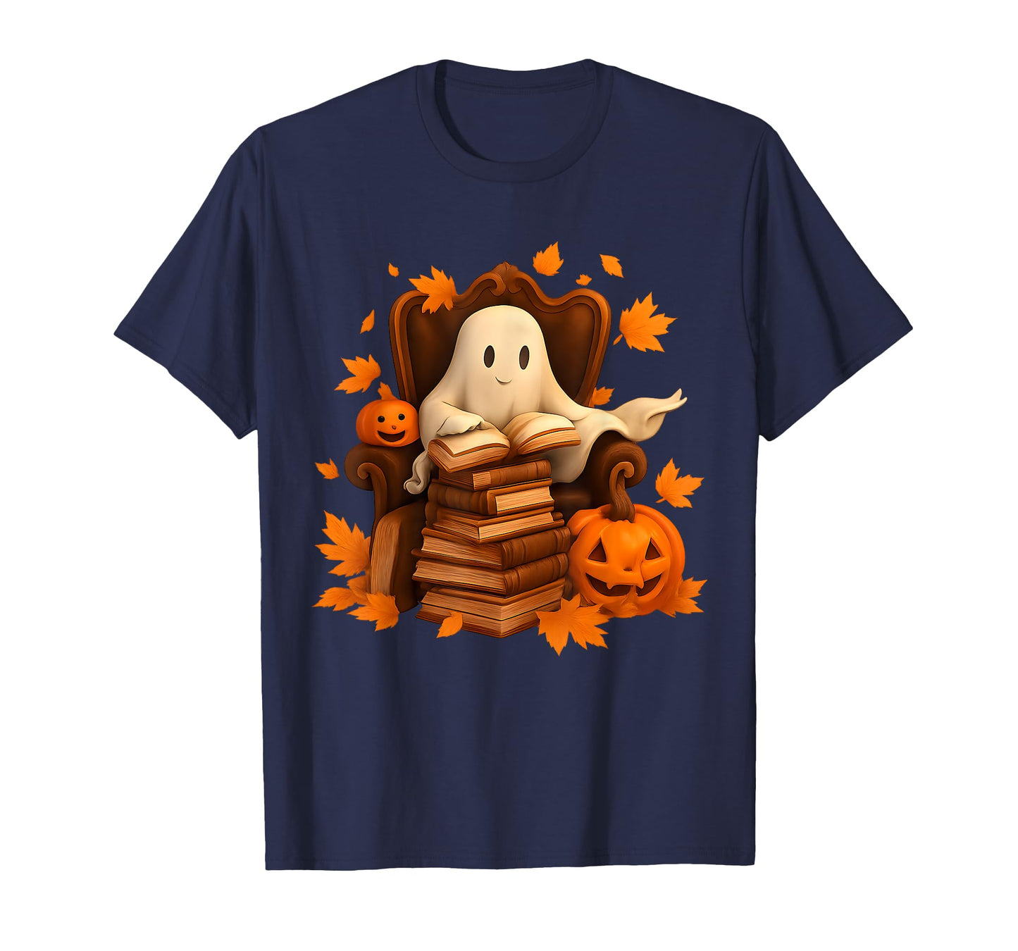 Vintage Ghost Book Reading Pumpkin Gothic Halloween Teachers T-Shirt