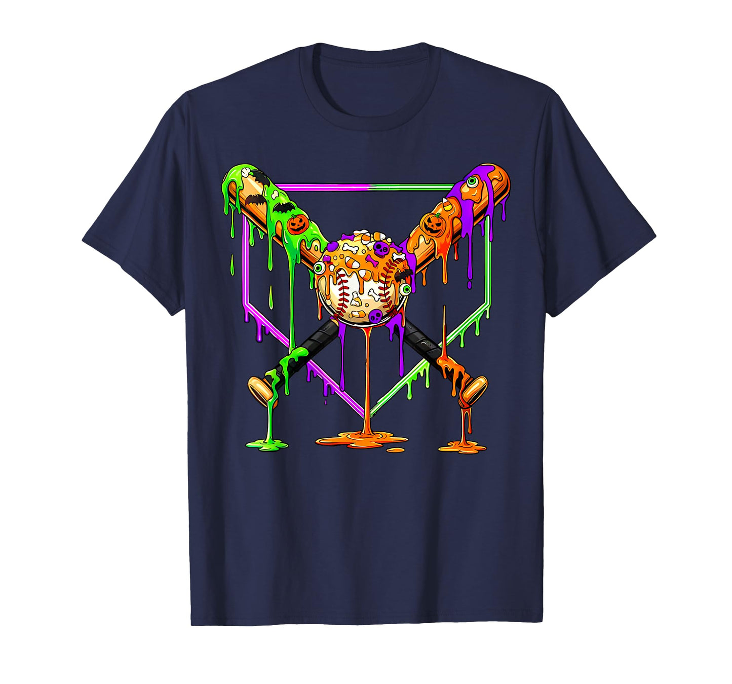 Spooky Baseball Ice Cream Drip Home Plate Dripping Halloween T-Shirt