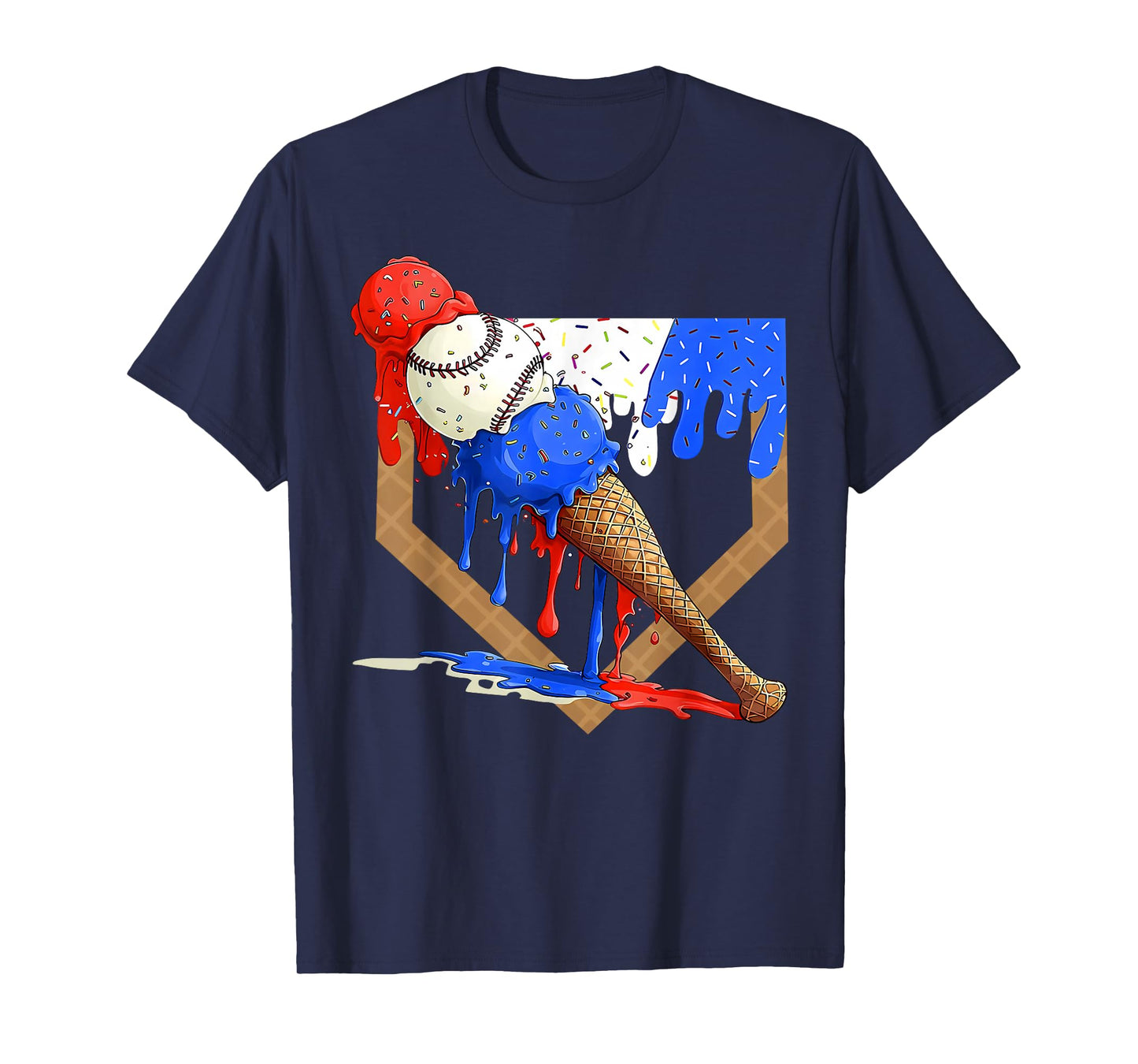 Baseball Home Plate Ice Cream Drip Red White Blue T-Shirt
