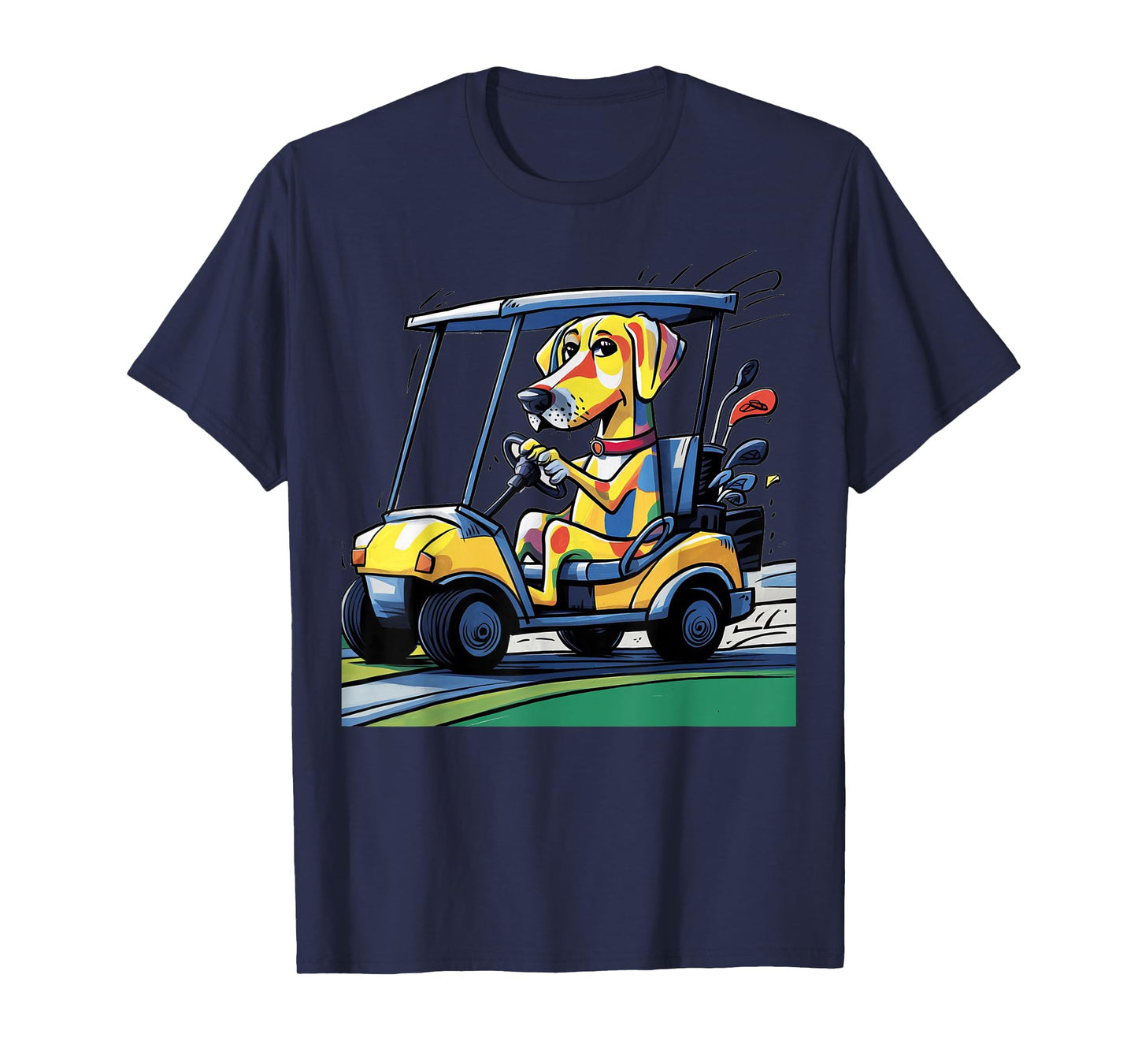 Smileteessports Funny Yellow Lab Dog Driving Golf Cart T-Shirt for Men Women Girls Kids