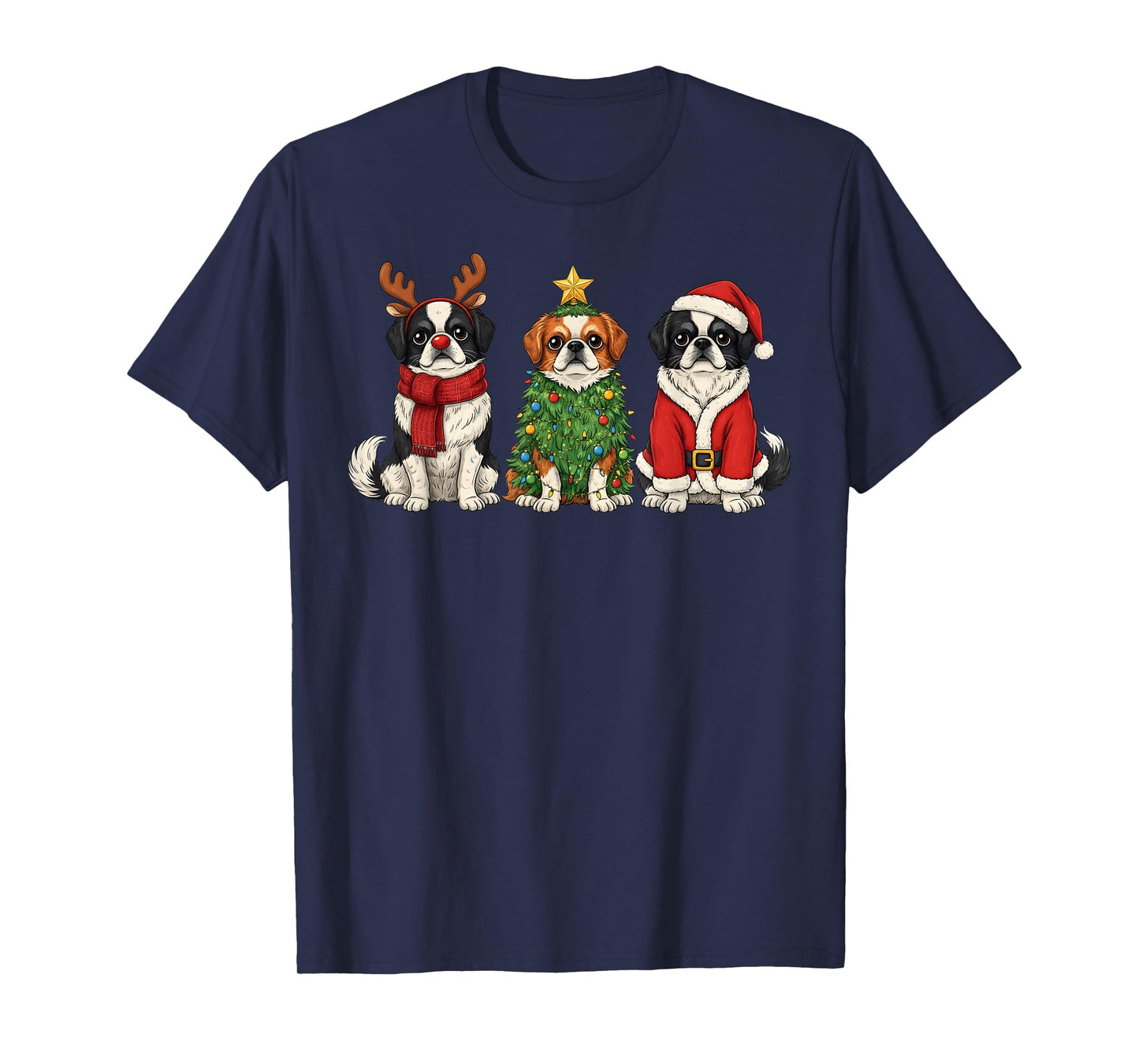Retro Christmas Japanese Chin Santa Reindeer Dog Lover T-Shirt