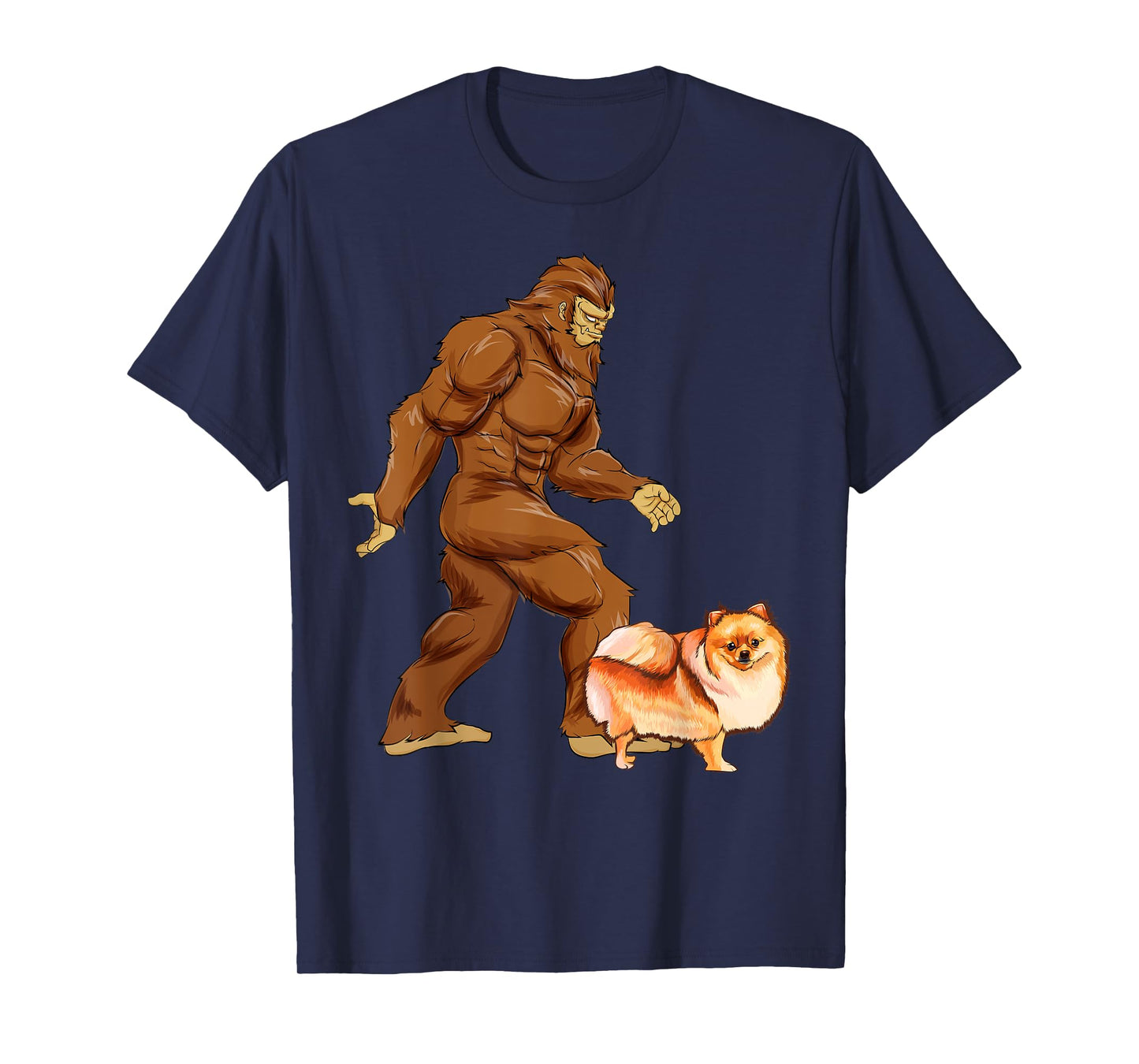 Funny Bigfoot Walking Pomeranian Sasquatch Dog T-Shirt for Men Women Kids