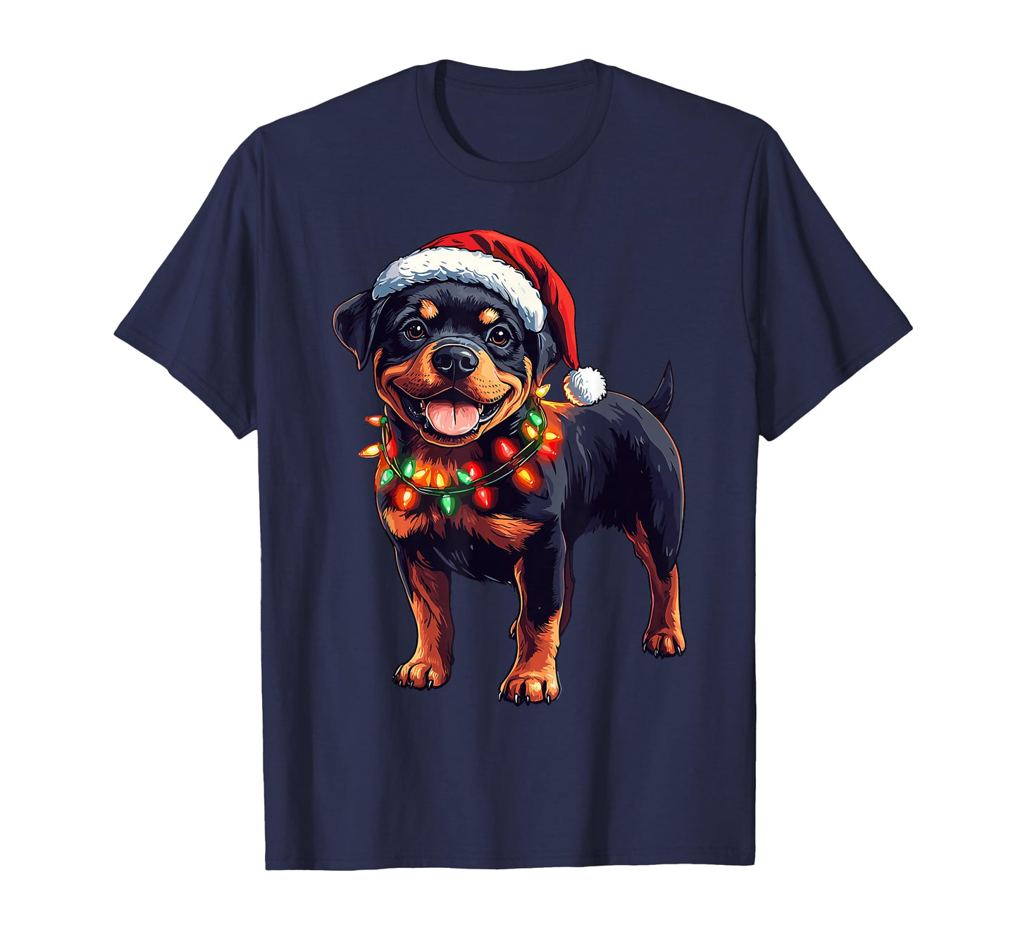 Rottweiler Santa Christmas Tree Lights Xmas Rottie Pajama T-Shirt