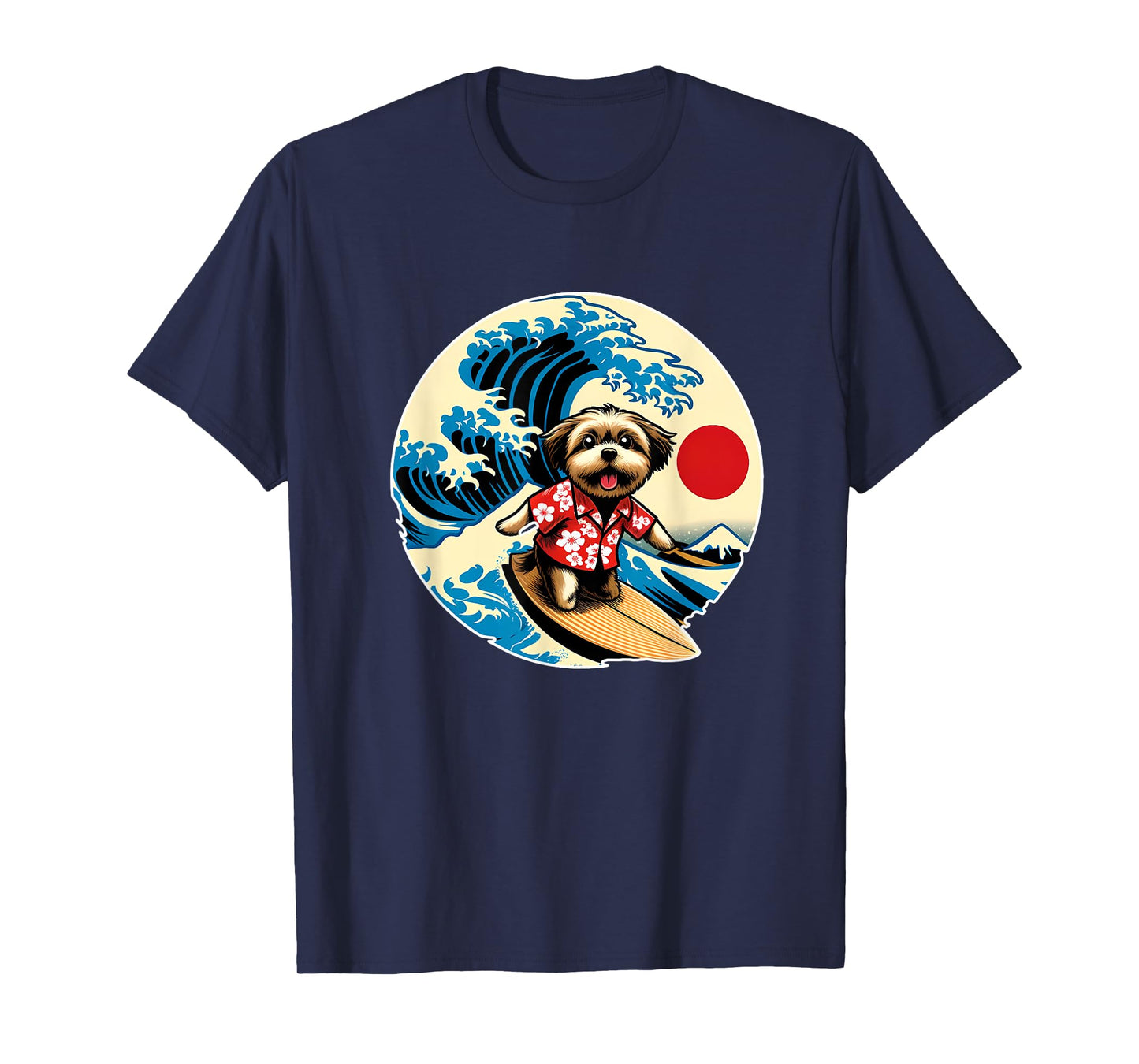 Great Wave Kanagawa Morkie dog Surfing T-Shirt for Men Women Kids