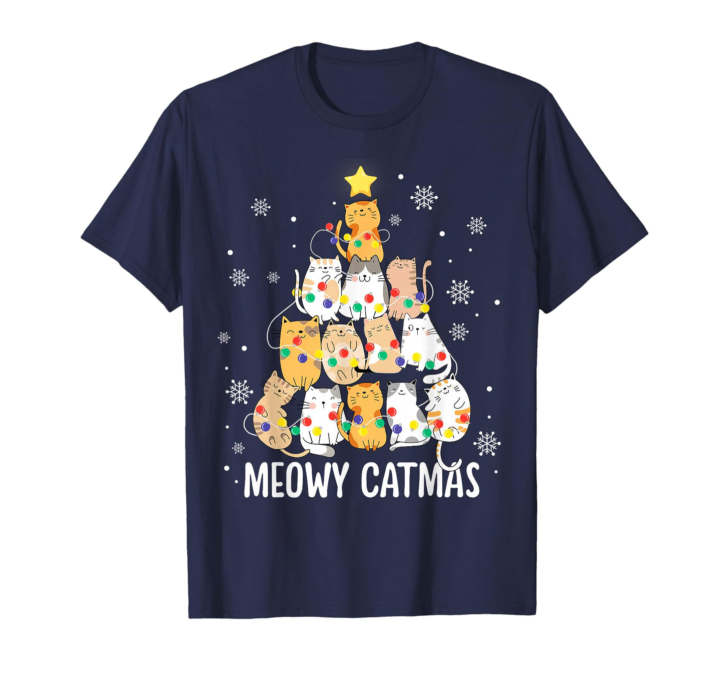 Meowy Catmas Cat Christmas Tree Lights Kitten Xmas Cat Lover T-Shirt