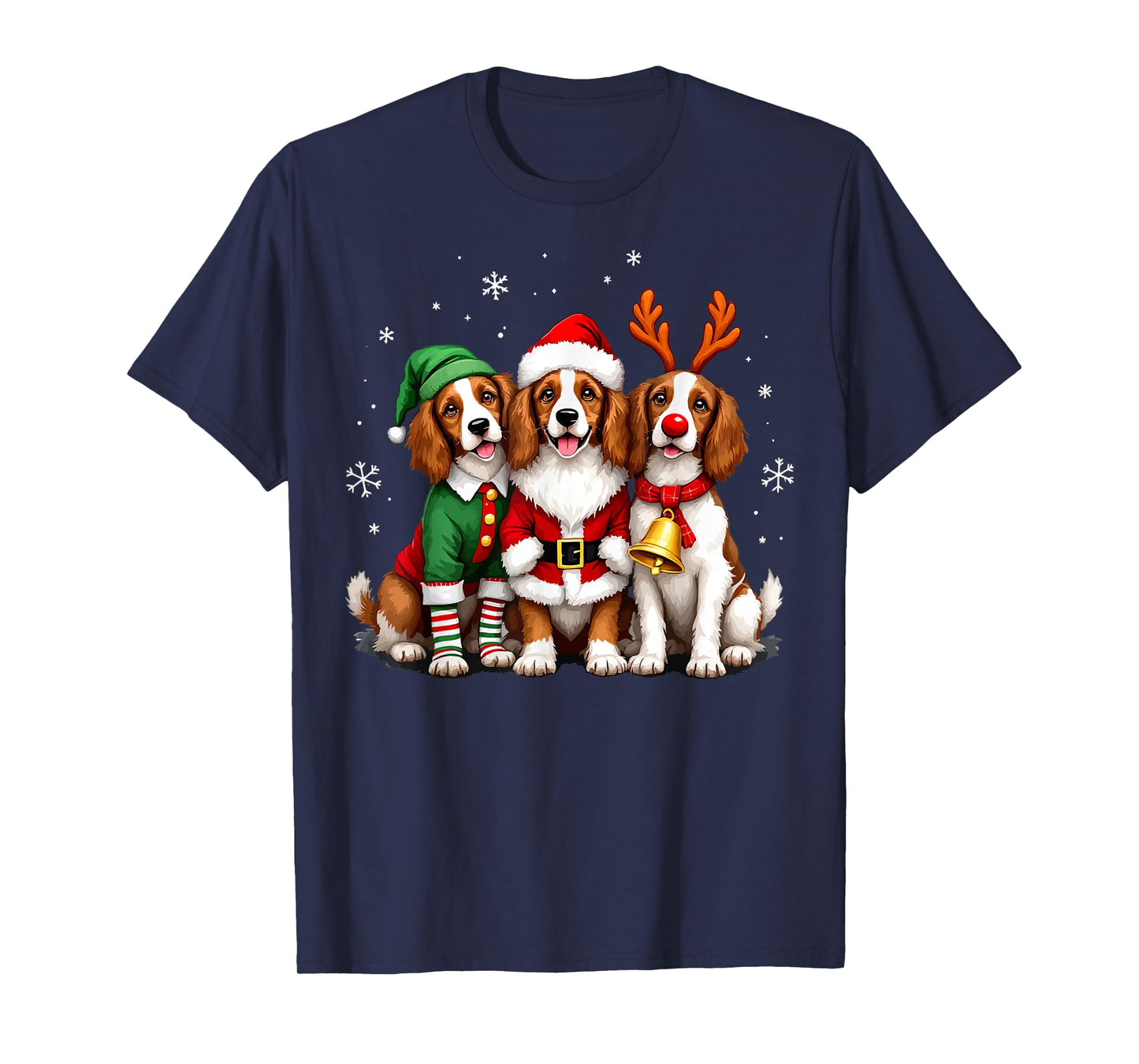 Brittany Spaniel Christmas Dogs Funny Santa Reindeer Elf T-Shirt