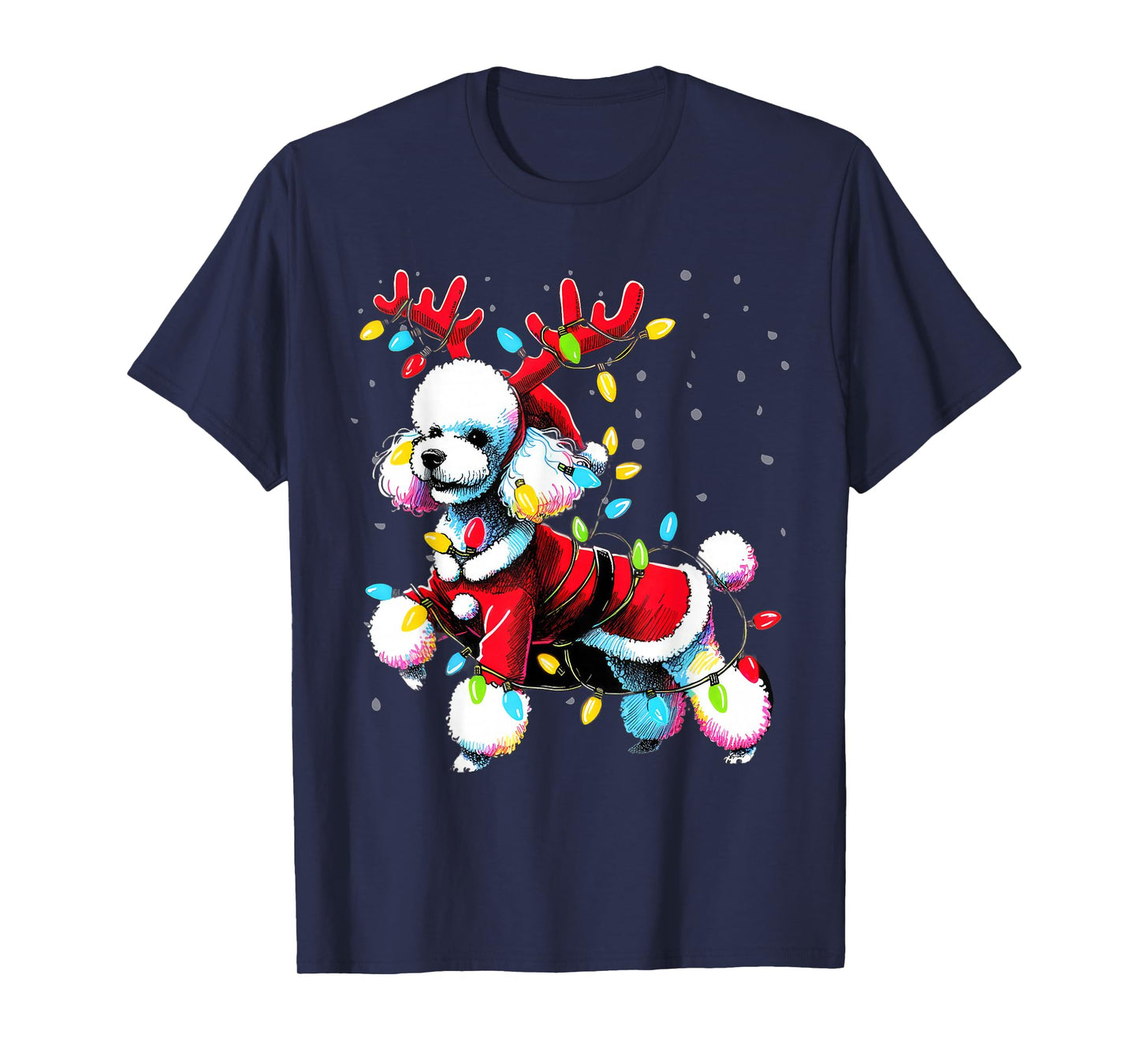 Poodle Santa Christmas Tree Lights, Funny Ugly Pajama Women T-Shirt